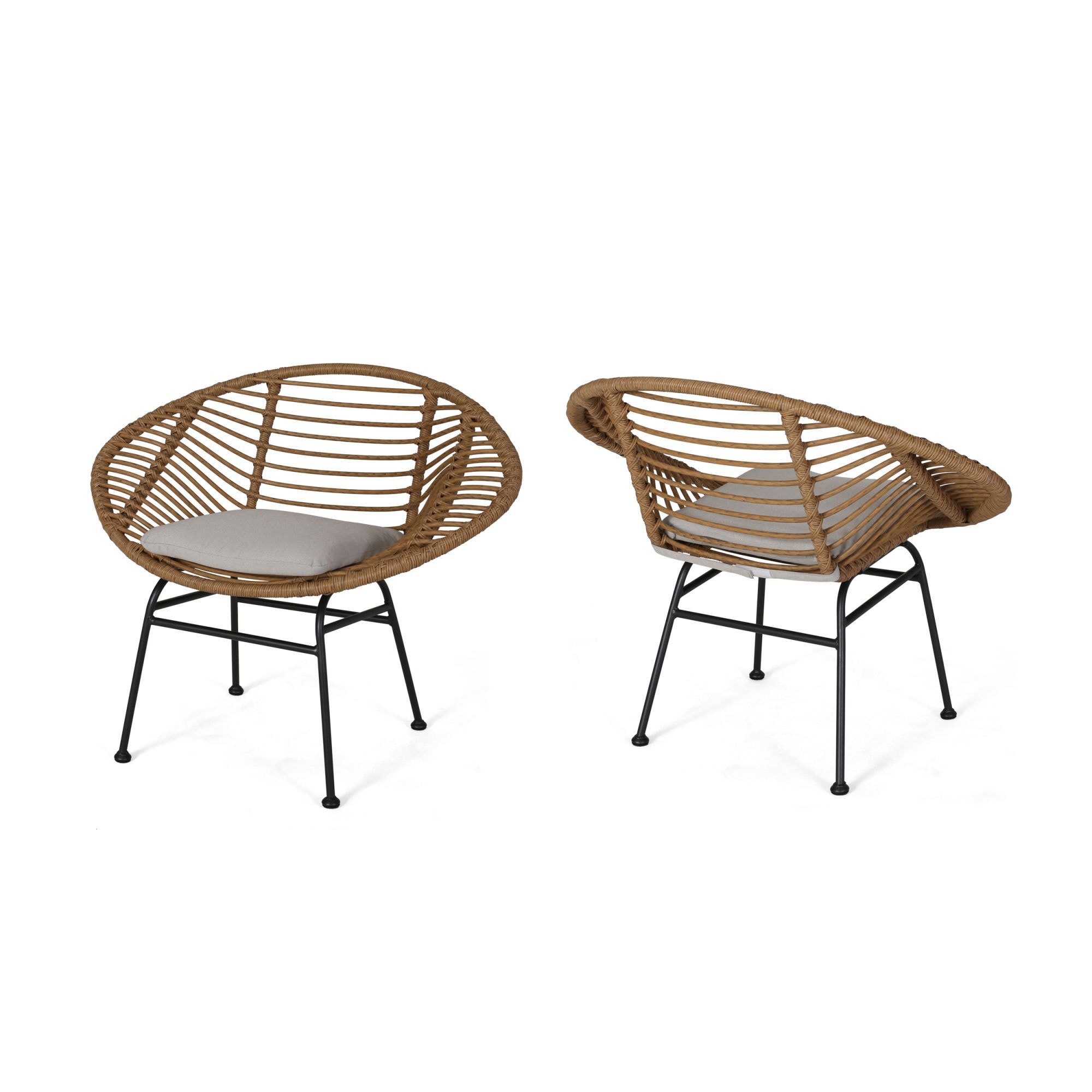 Miki Shinly NHS-LBRN-01JJ Patio Chair Set of 2 Woven Black Steel Frame Stationary Conversation Chair with Cushioned Seat
