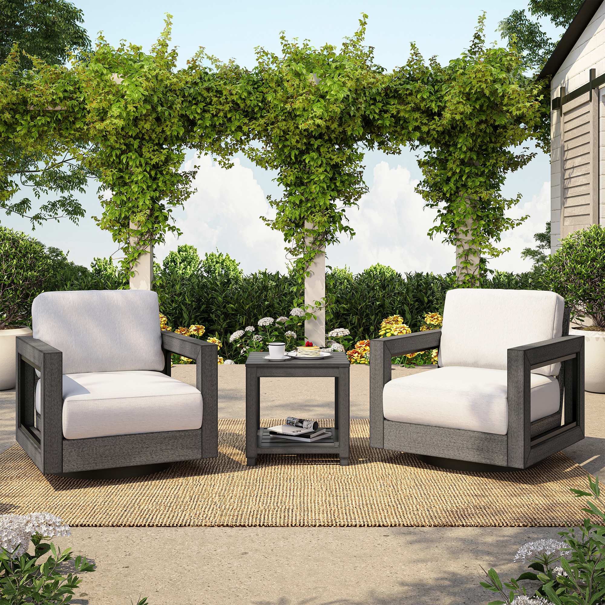  CP-SF3-GG-E2-WL2 3 -Piece Patio Conversation Set with Gray Cushions
