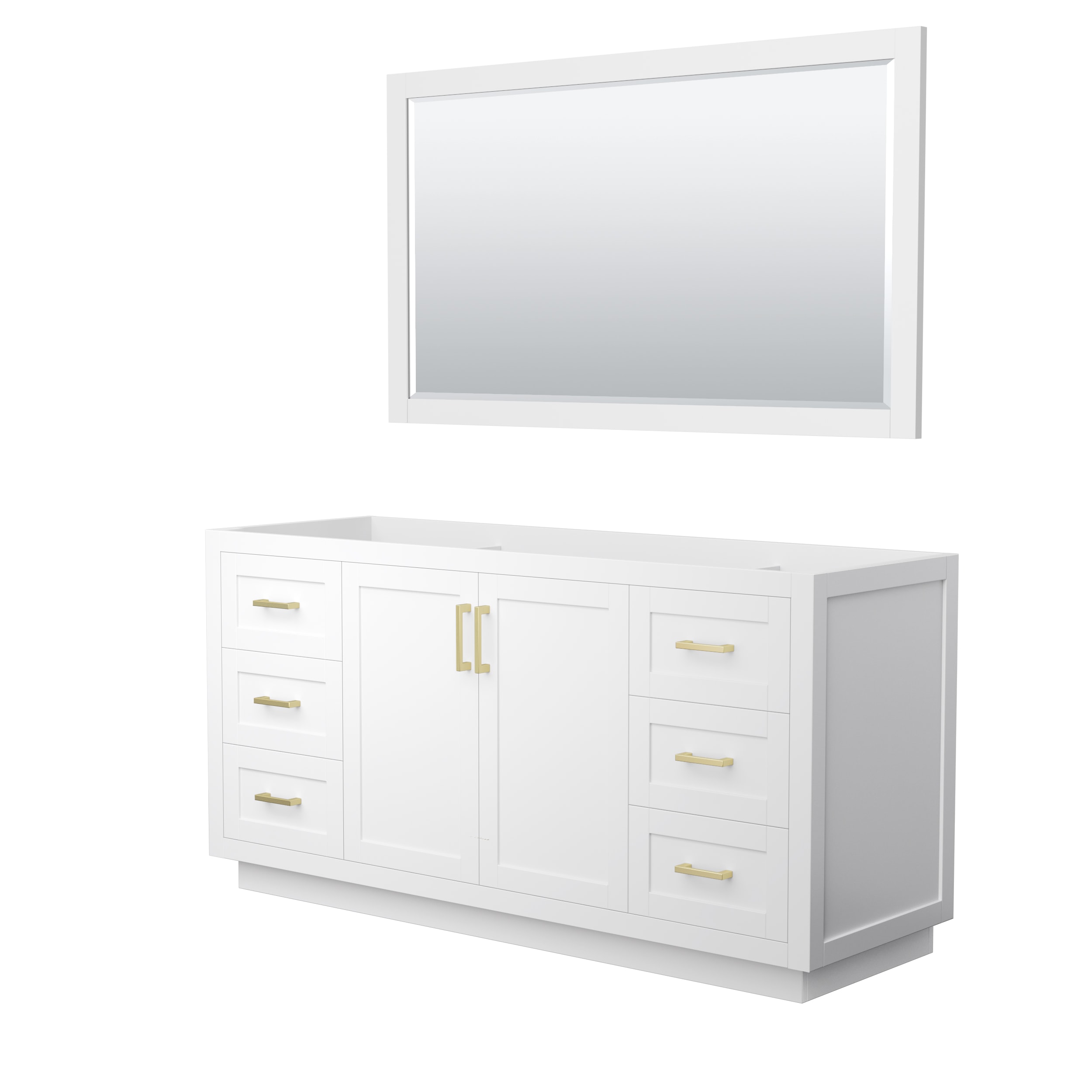 Wyndham Collection WCF292966SWGCXSXXM58 Miranda 66-in White with Brushed Gold Trim Bathroom Vanity Base Cabinet without Top (Mirror Included)