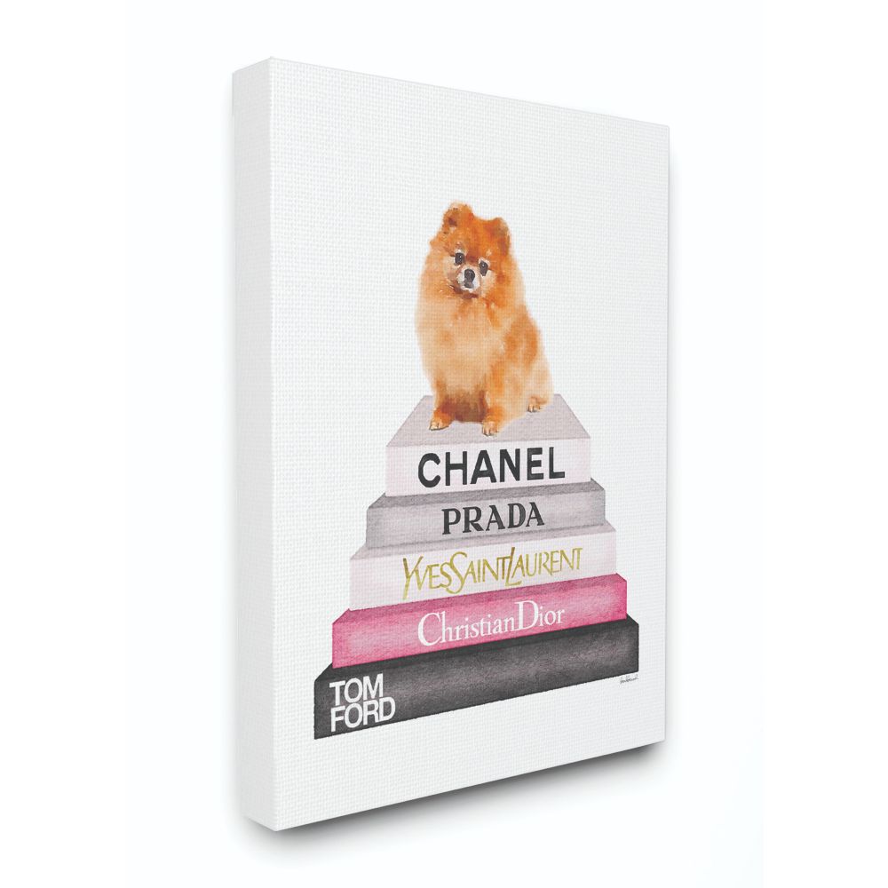 Stupell Industries Smiling Corgi Puppy Fashion Icon Bookstack by