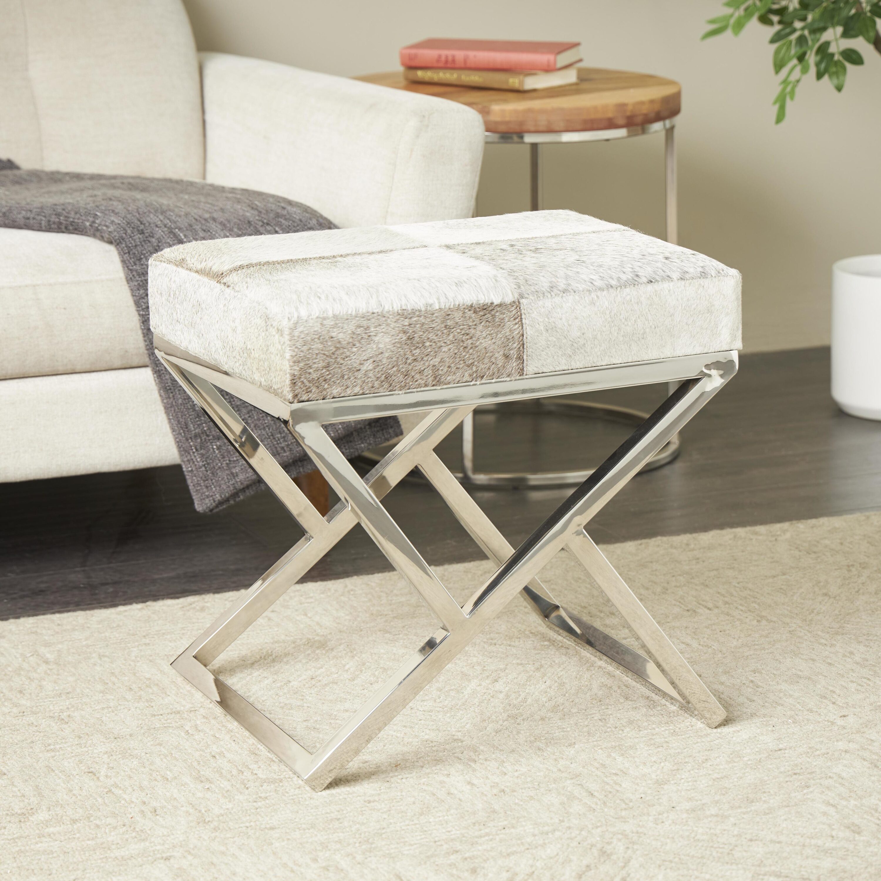 Grayson Lane 821939 Modern Light Gray Patchwork Ottoman