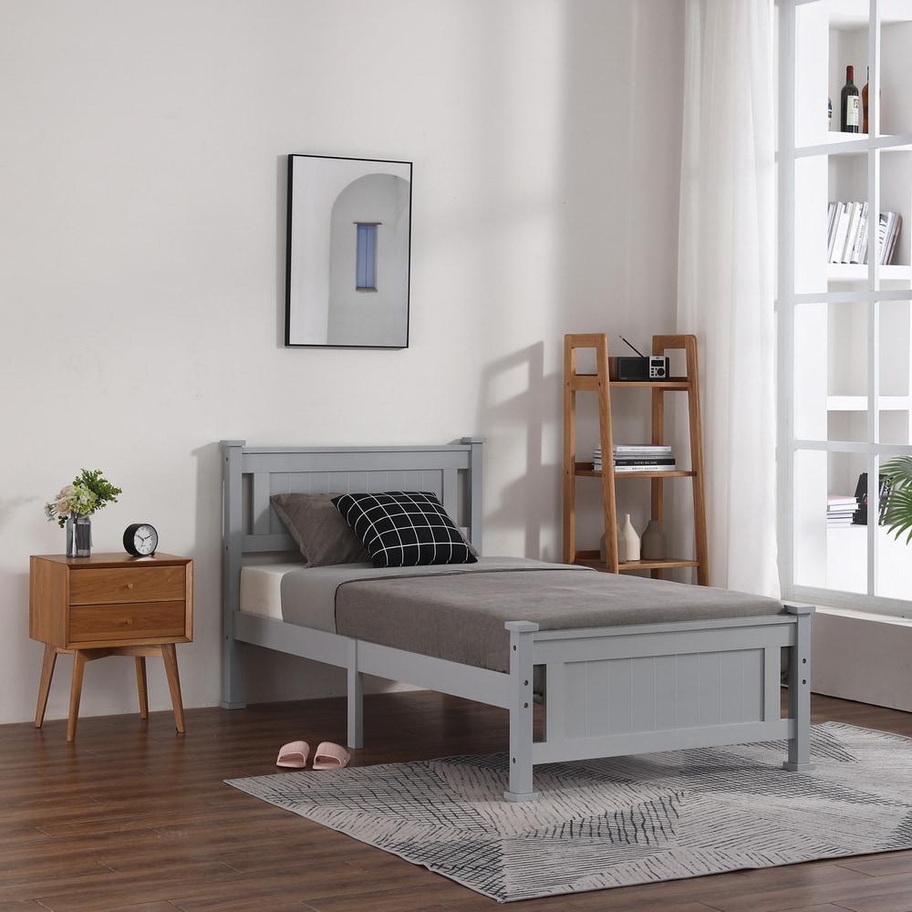 Winado Bed Frame Gray Twin Wood Bed Frame 951236189772 at Lowes.com