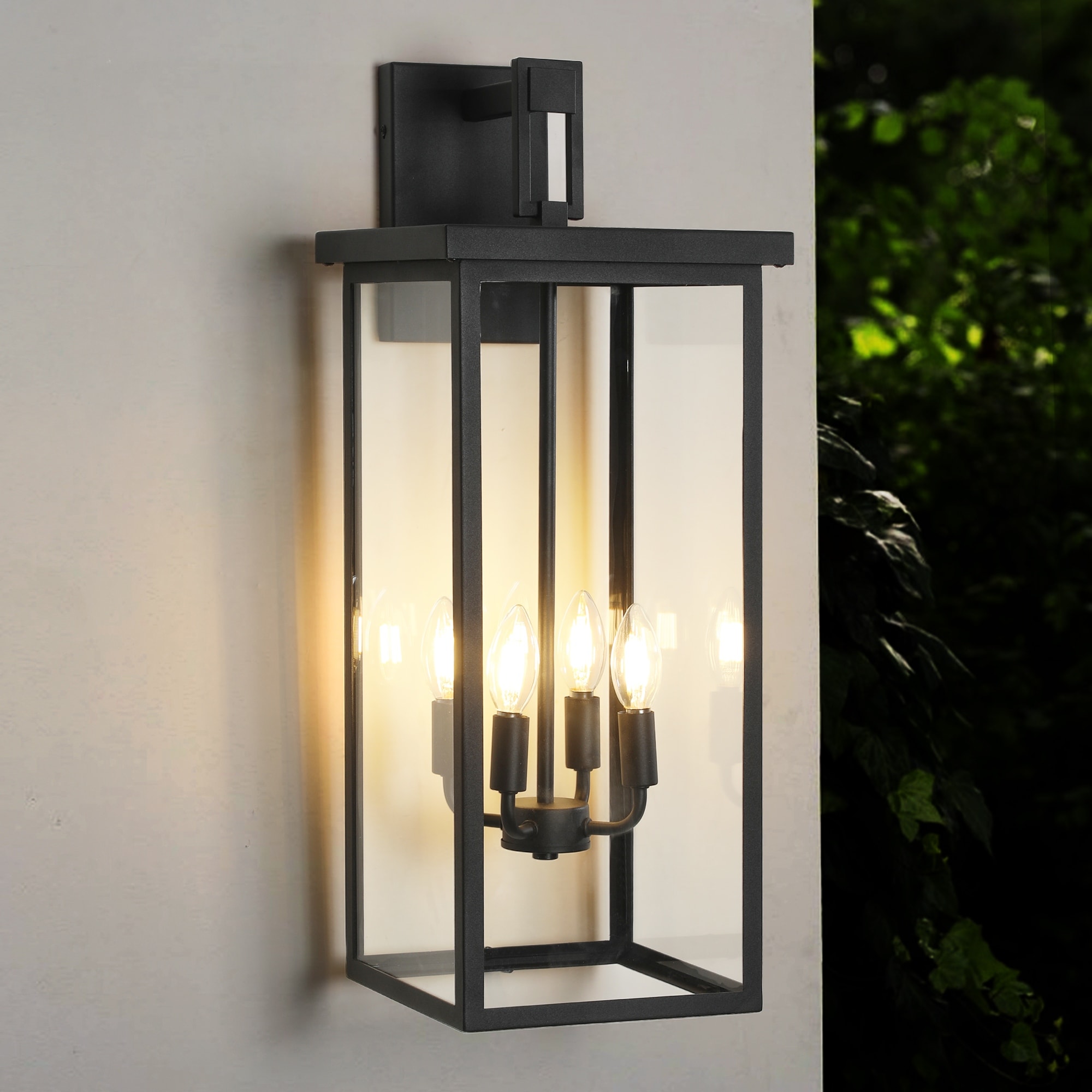Goodsora 26 in 4-Light Outdoor Wall Lantern Matte Black Metal Frame ...