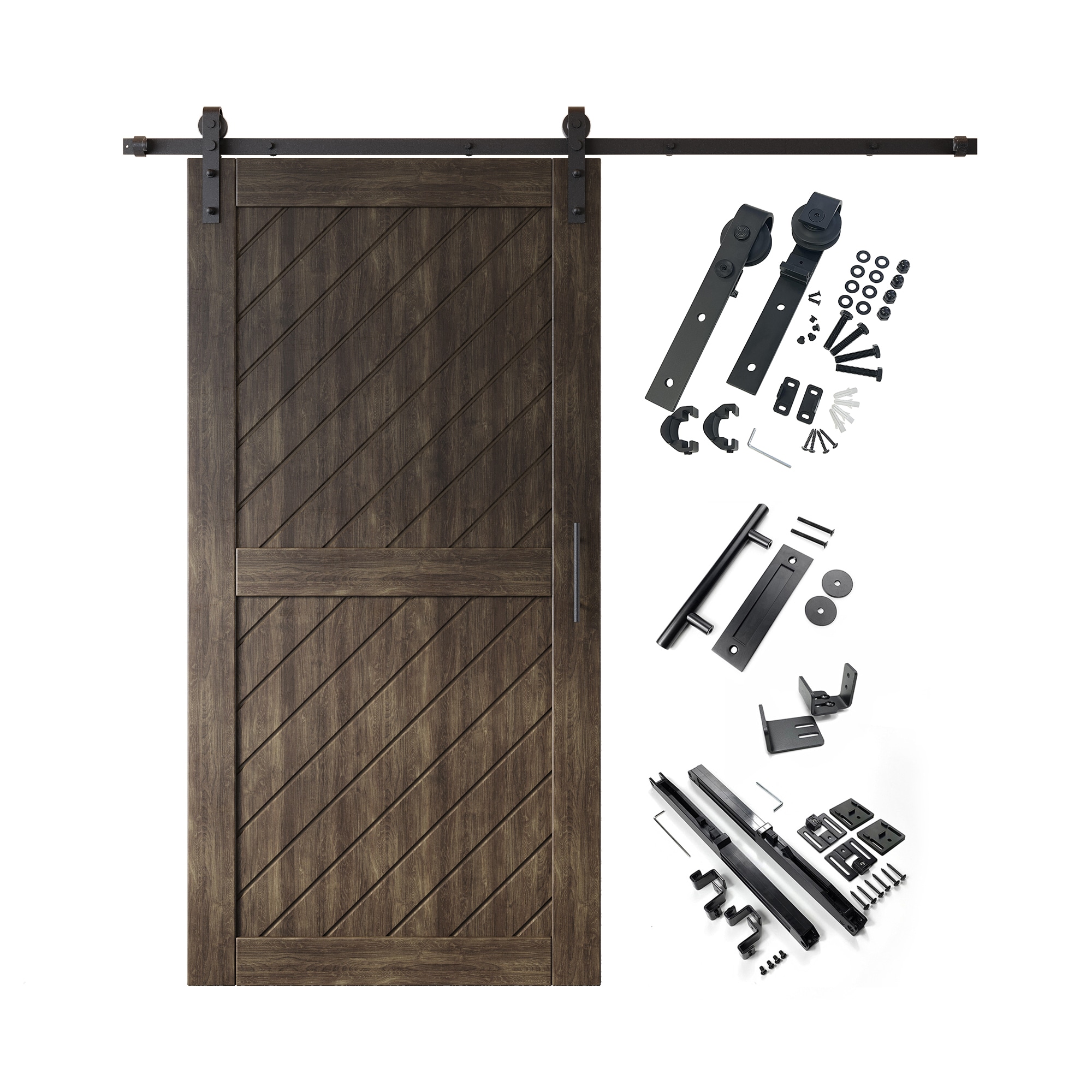HOMACER YT1H084C-XT1-4080-EB 40-in x 80-in Ebony Prefinished Non-standard Pine Wood Solid core Single Barn Door (Hardware Included)