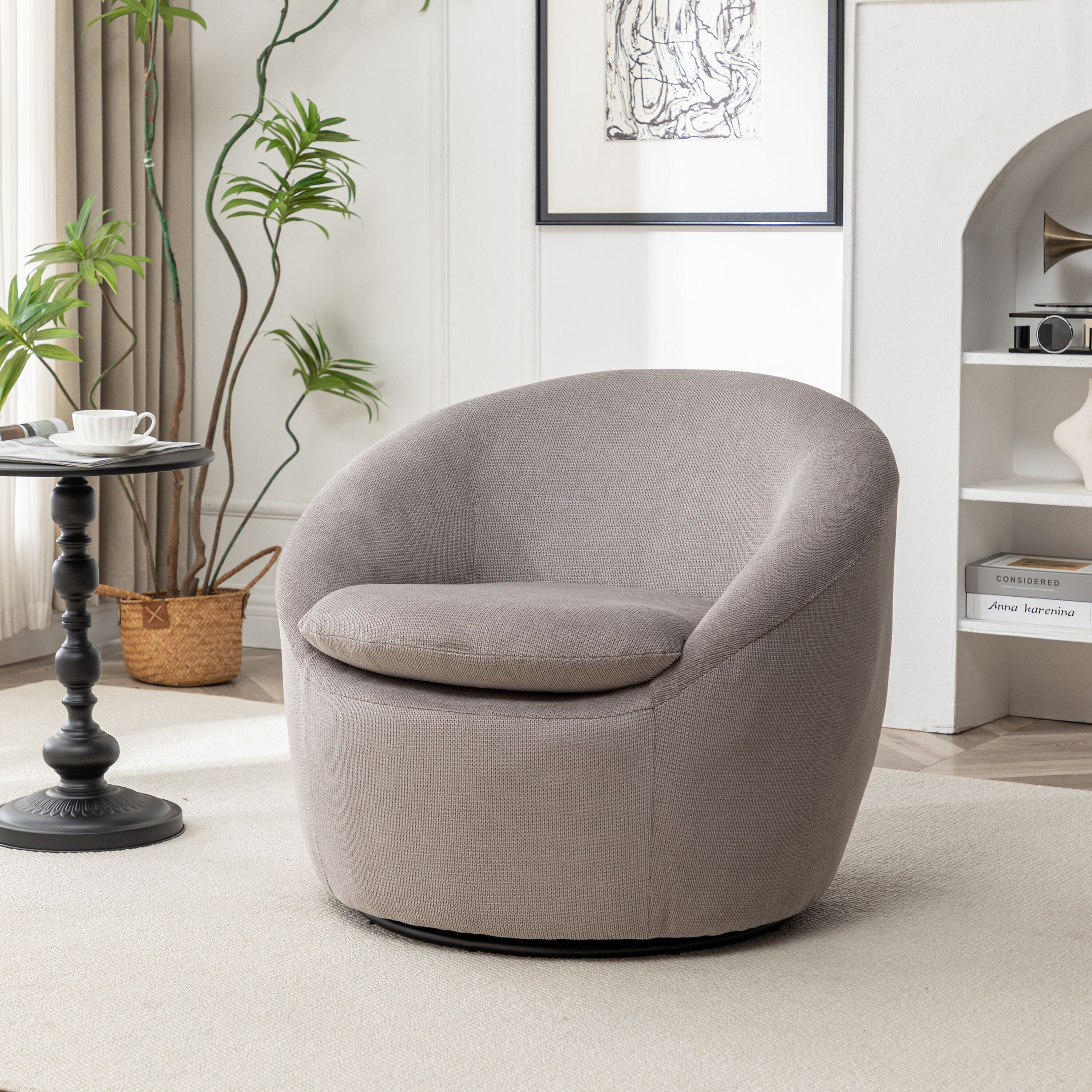 Roundhill Furniture AC506GY Winnie Casual Gray Boucle Swivel Accent Chair