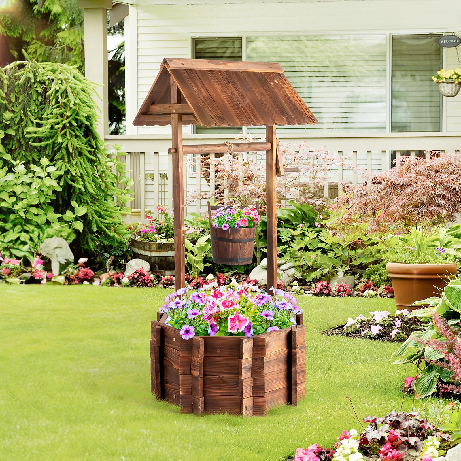 VINGLI 21.5-in W x 45.5-in H Wooden Wishing Well in the Raised