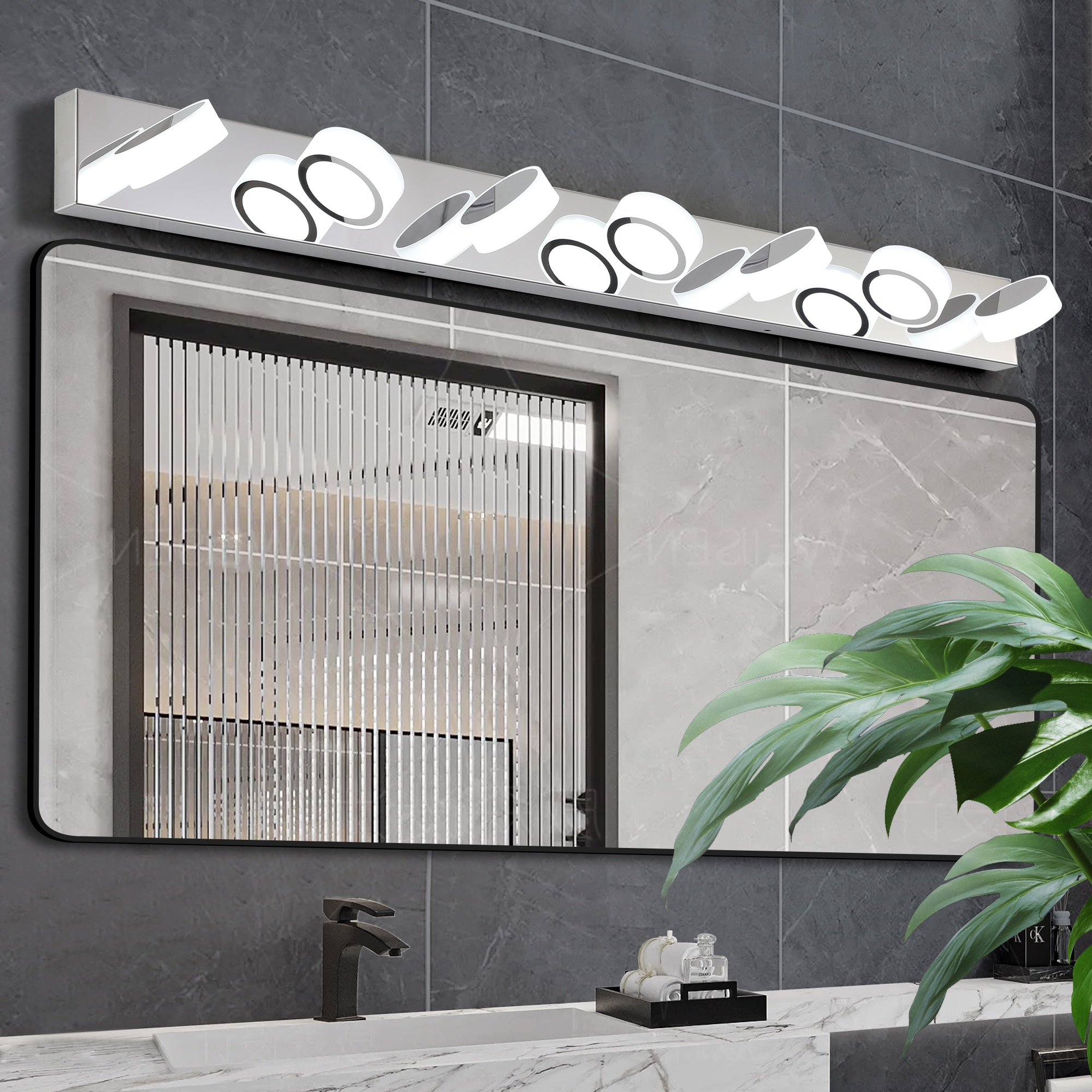 Tatayosi 52 inches Modern 7-Light LED Vanity Light Fixture - Chrome Finish with Acrylic Light Shades - Energy-Efficient Bathroom Wall Sconce - Dimmable for Mirror Shower and Bathroom Decor