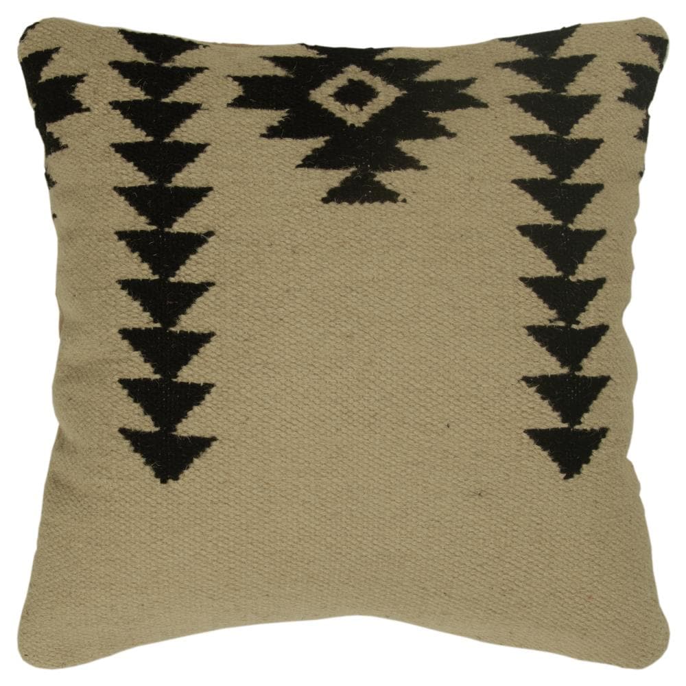 Ivory and Black Southwestern Wool and Cotton Throw Pillow