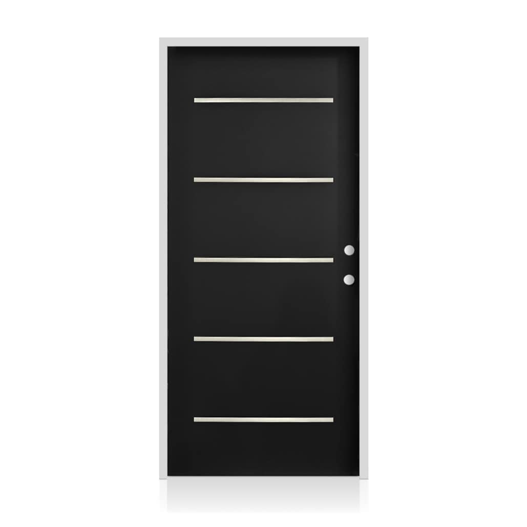 CALHOME 36-in x 80-in x 4-9/16-in Steel Left-hand inswing Black Painted Prehung Commercial/Residential Insulating core Front Door
