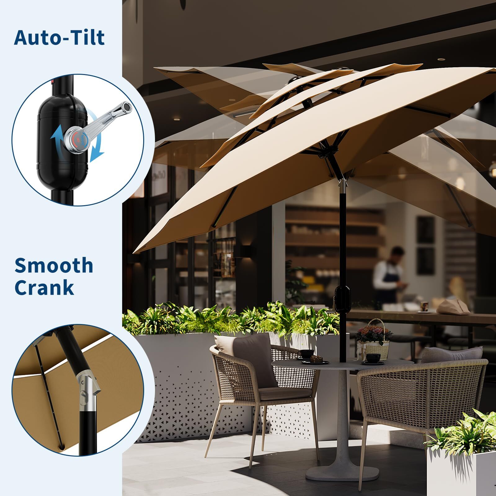 Aoile 10ft 3-Tier Large Outdoor Umbrella with Easy Crank and Push ...