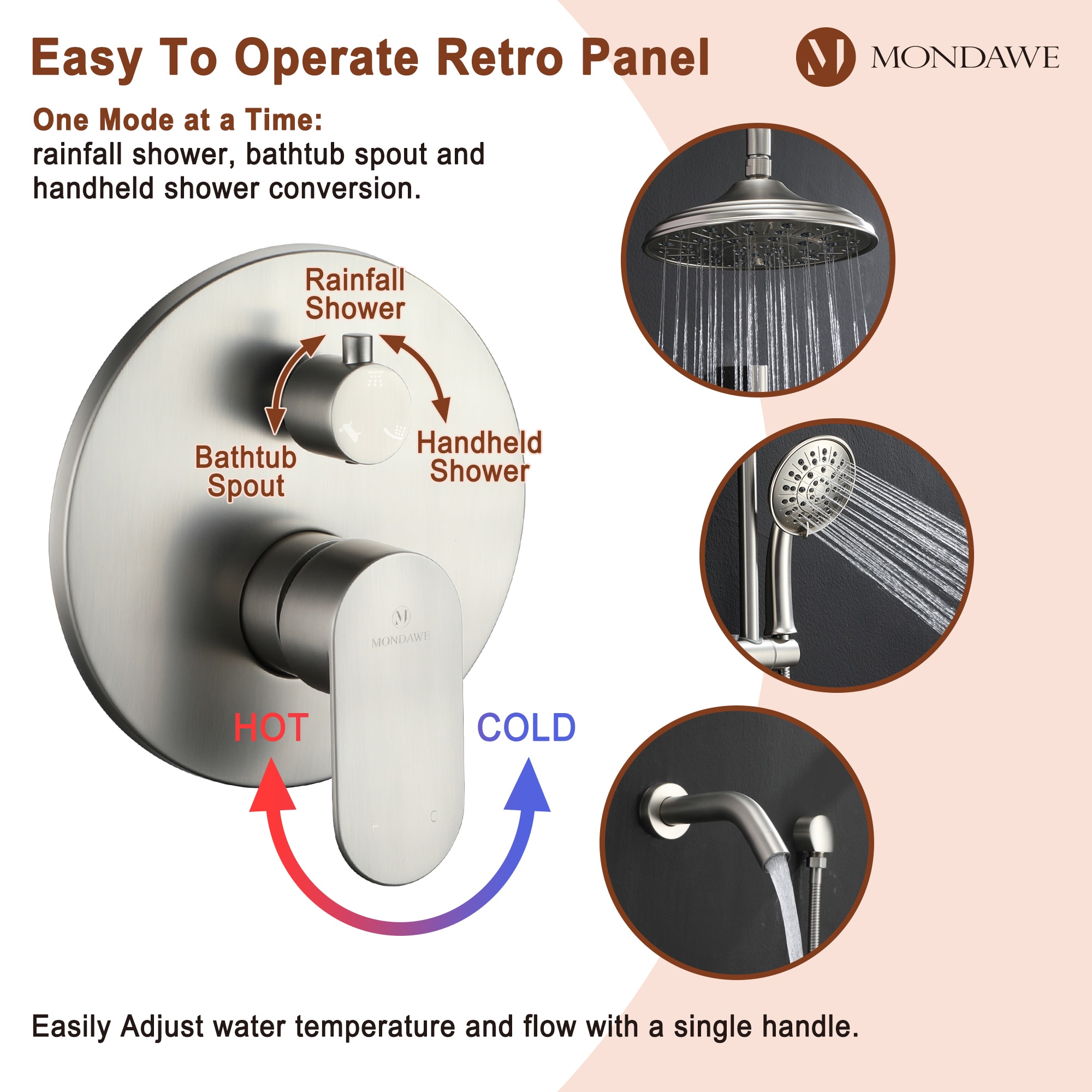 Mondawe MD-A3815-BN3 Showerhead-Bar-Panels - View #6
