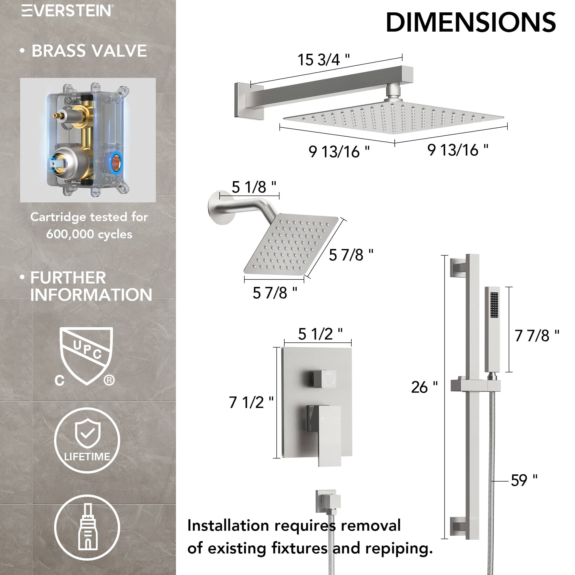 EVERSTEIN SFS-1059-NK10 Showerhead-Bar-Panels - View #10