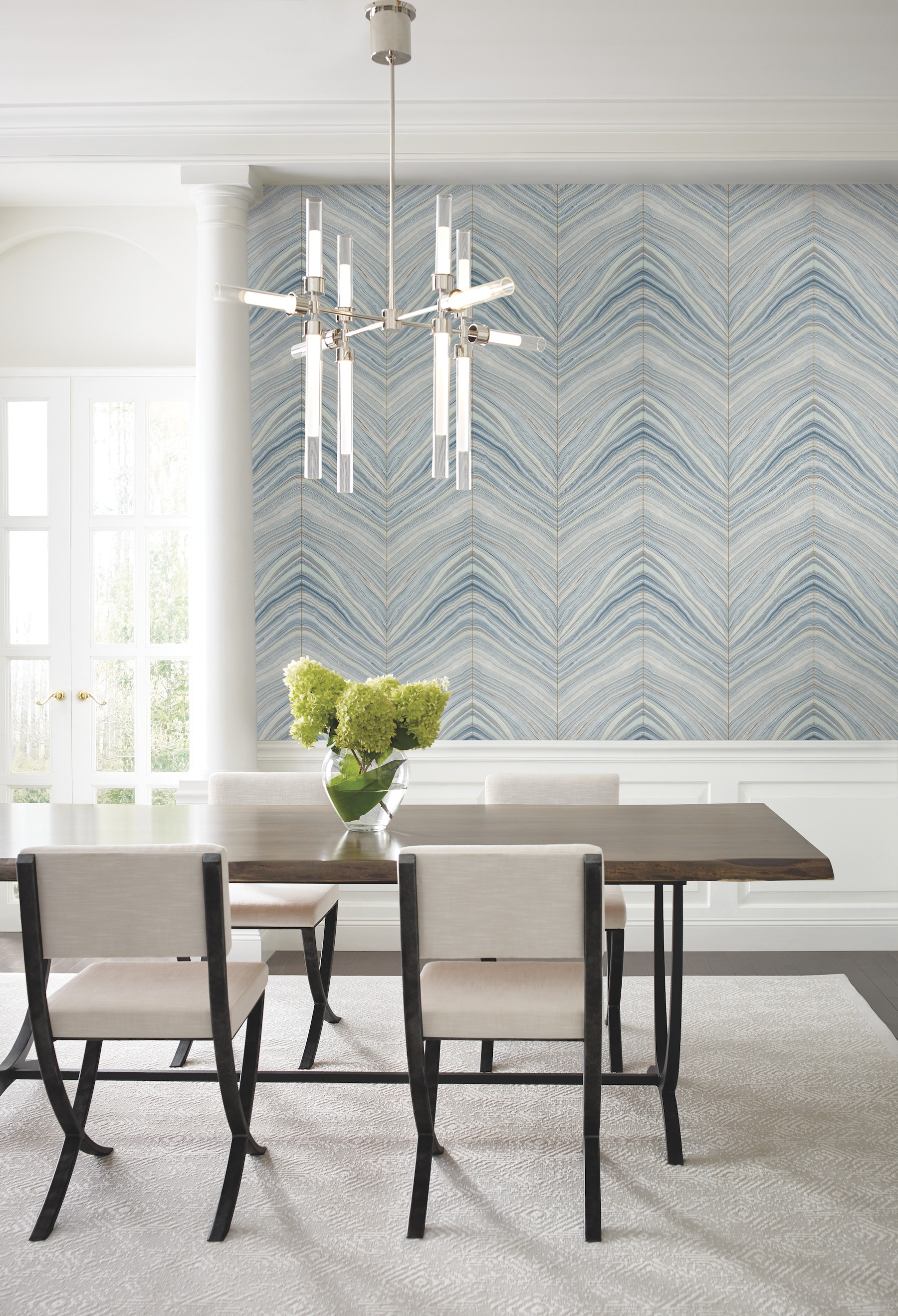 Candice Olson Mist Blue Onyx Strata Peel and Stick Wallpaper in the