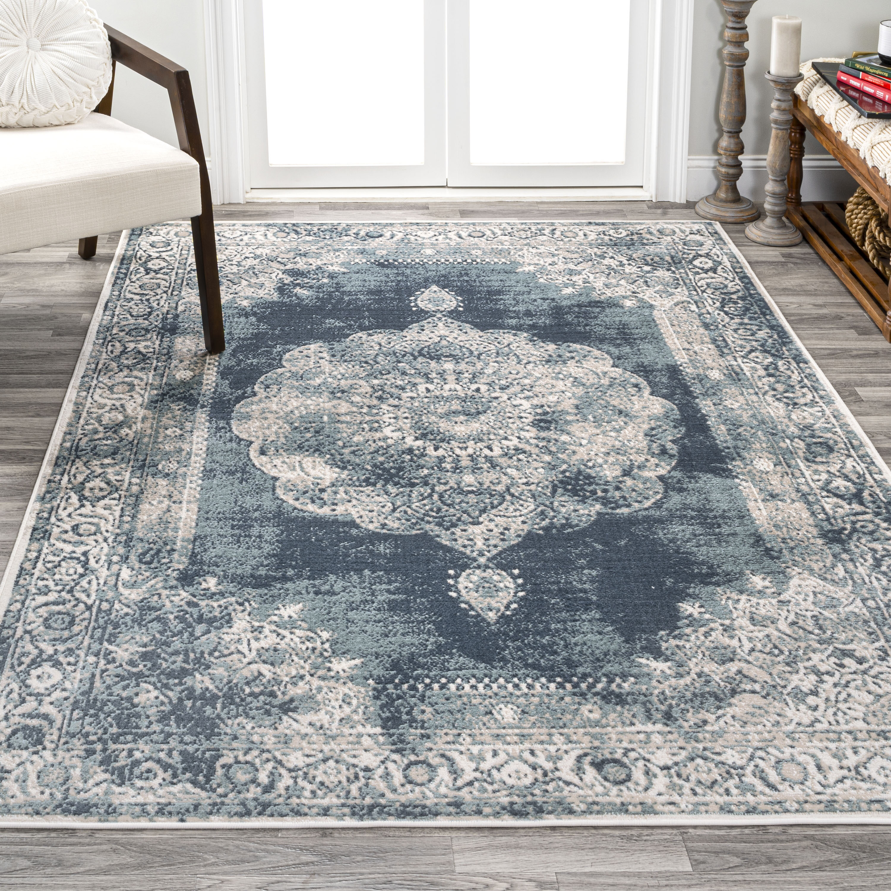 JONATHAN  Y MDP403G-8 MODERN PERSIAN Rosalia 8 x 10 (ft) Loomed Polypropylene Ivory/Blue Rectangular Indoor Medallion Persian Area rug