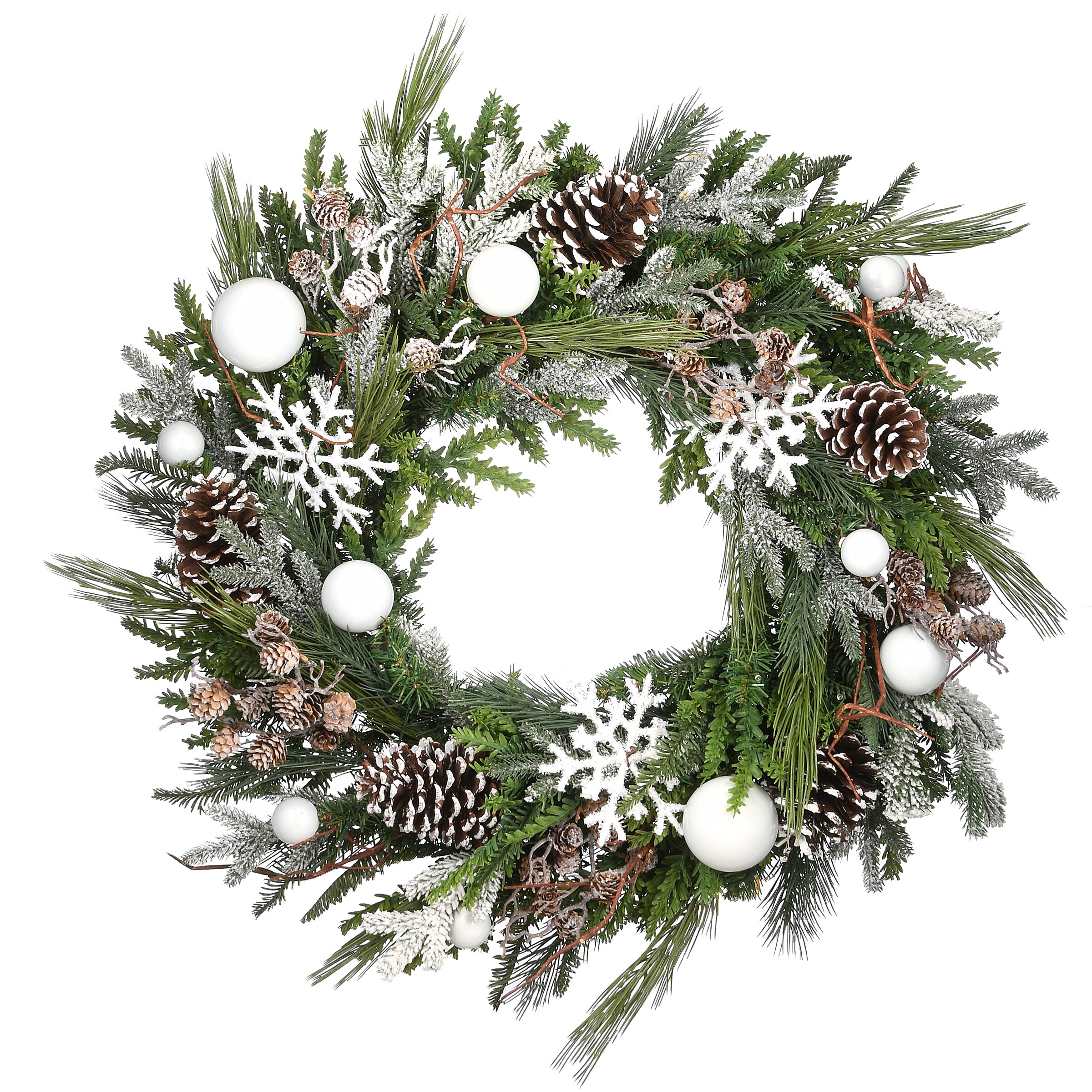 Frosted Pine Cone 6.5 inch Winter Candle Ring With Evergreen Branches And  Leaves