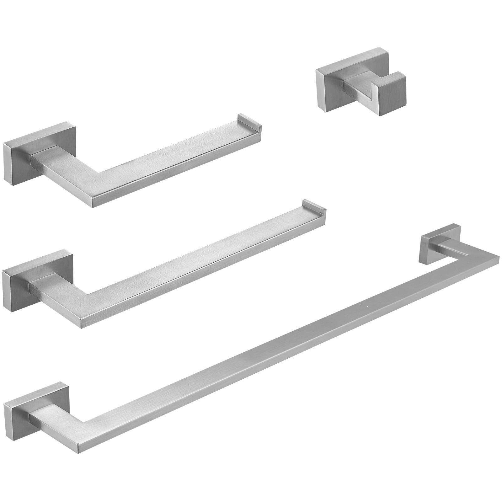 BWE A-91014-S-N 4 -Piece Urban Stream Brushed Nickel Decorative Bathroom Hardware Set Towel Bar, Toilet Paper Holder, ,Robe Hook Included