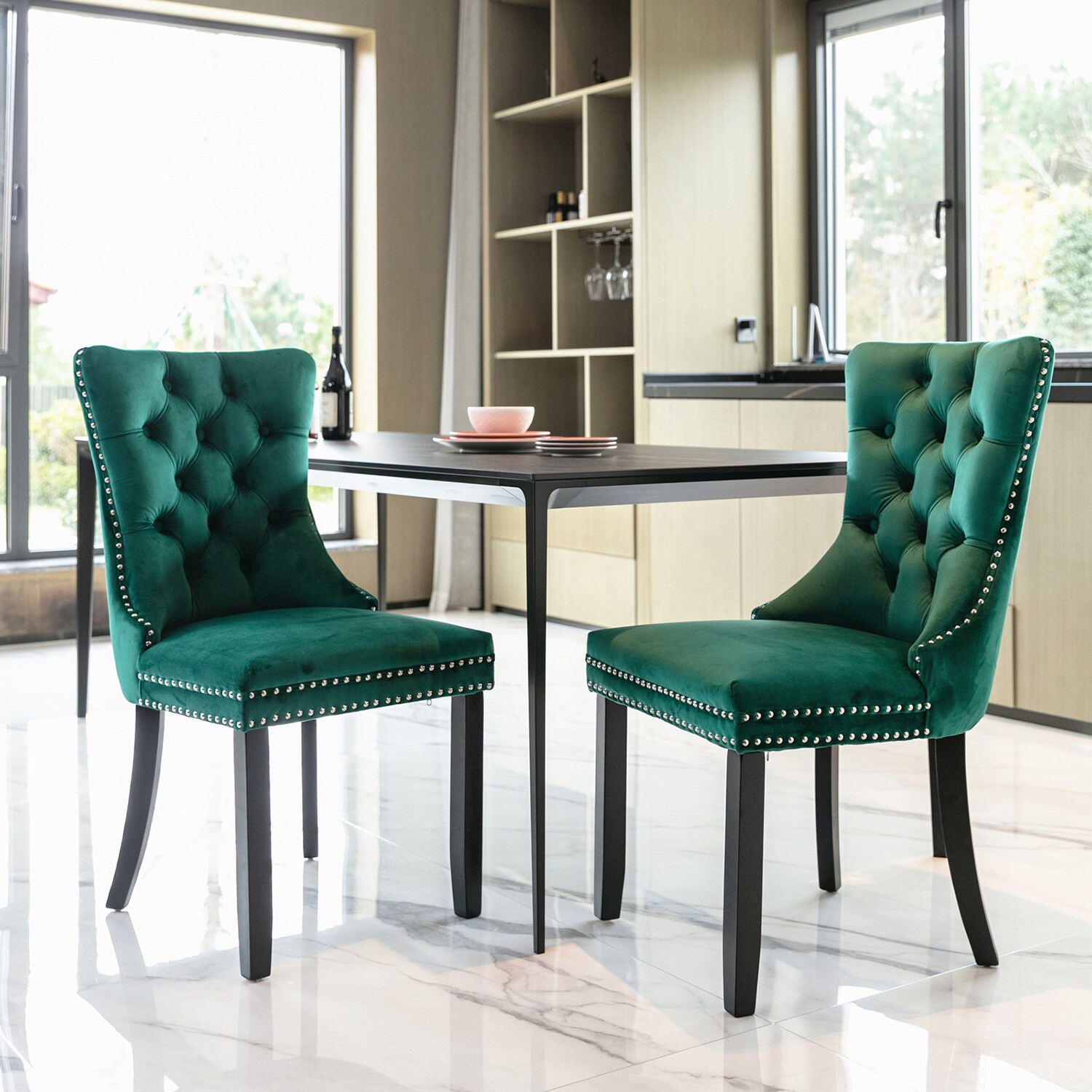 Sumyeg YY0007A-GE Dining Chair Contemporary/Modern Velvet Upholstered Dining Side Chair (Wood Frame)