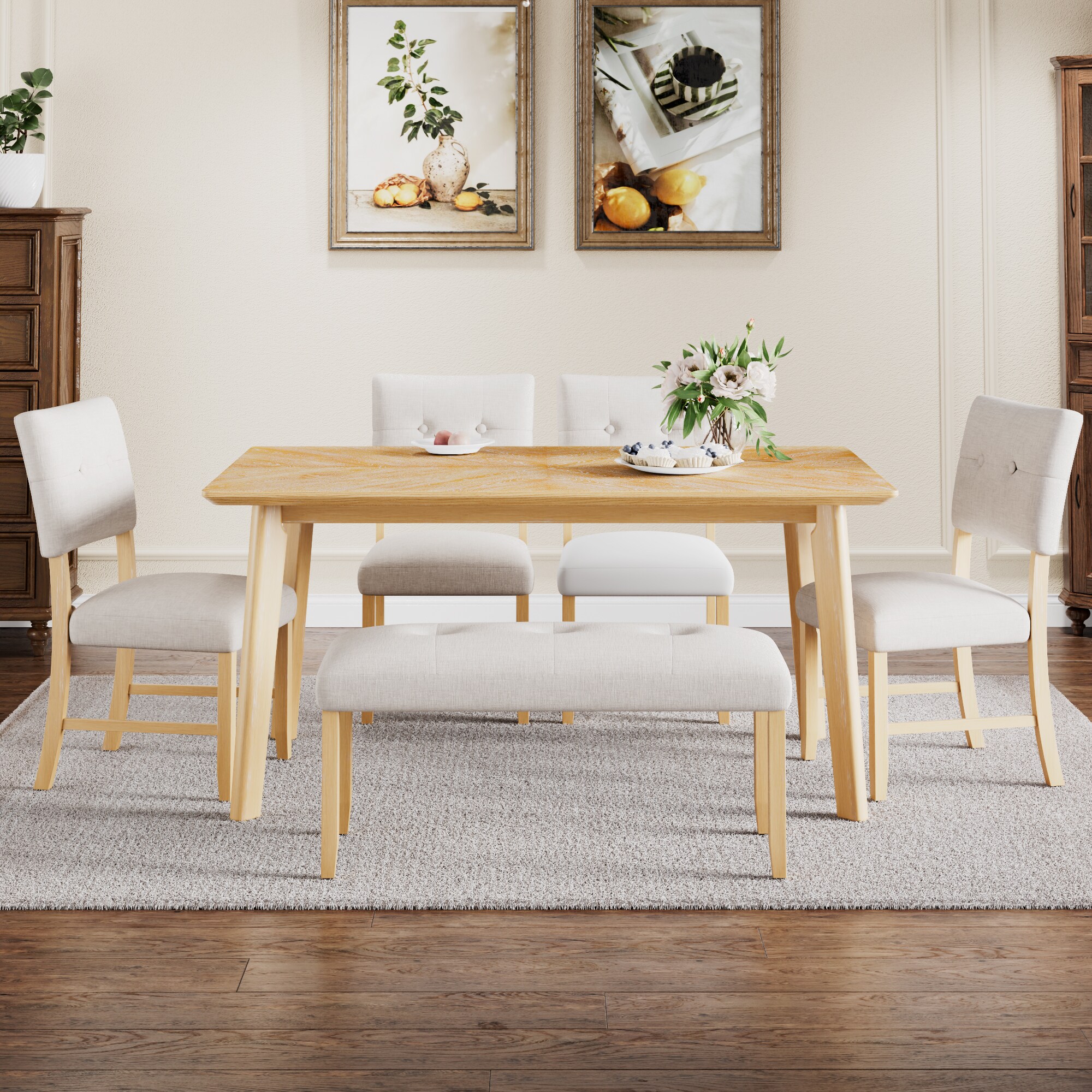 LOVMOR 6 Piece Dining Room Table Set Rustic Farmhouse Dining Room