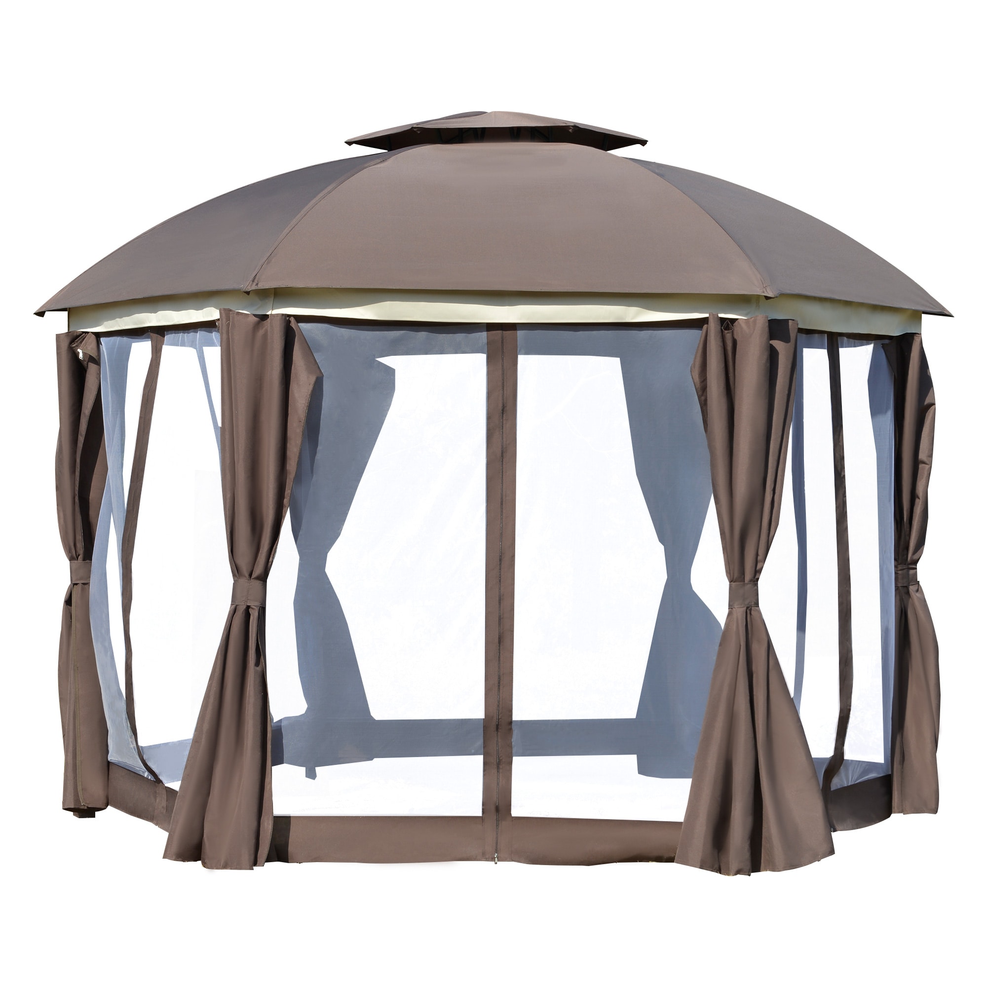 Mondawe MD-AB74254 12-ft x 12-ft Brown Gazebo with Soft Top Roof (Screen Included)