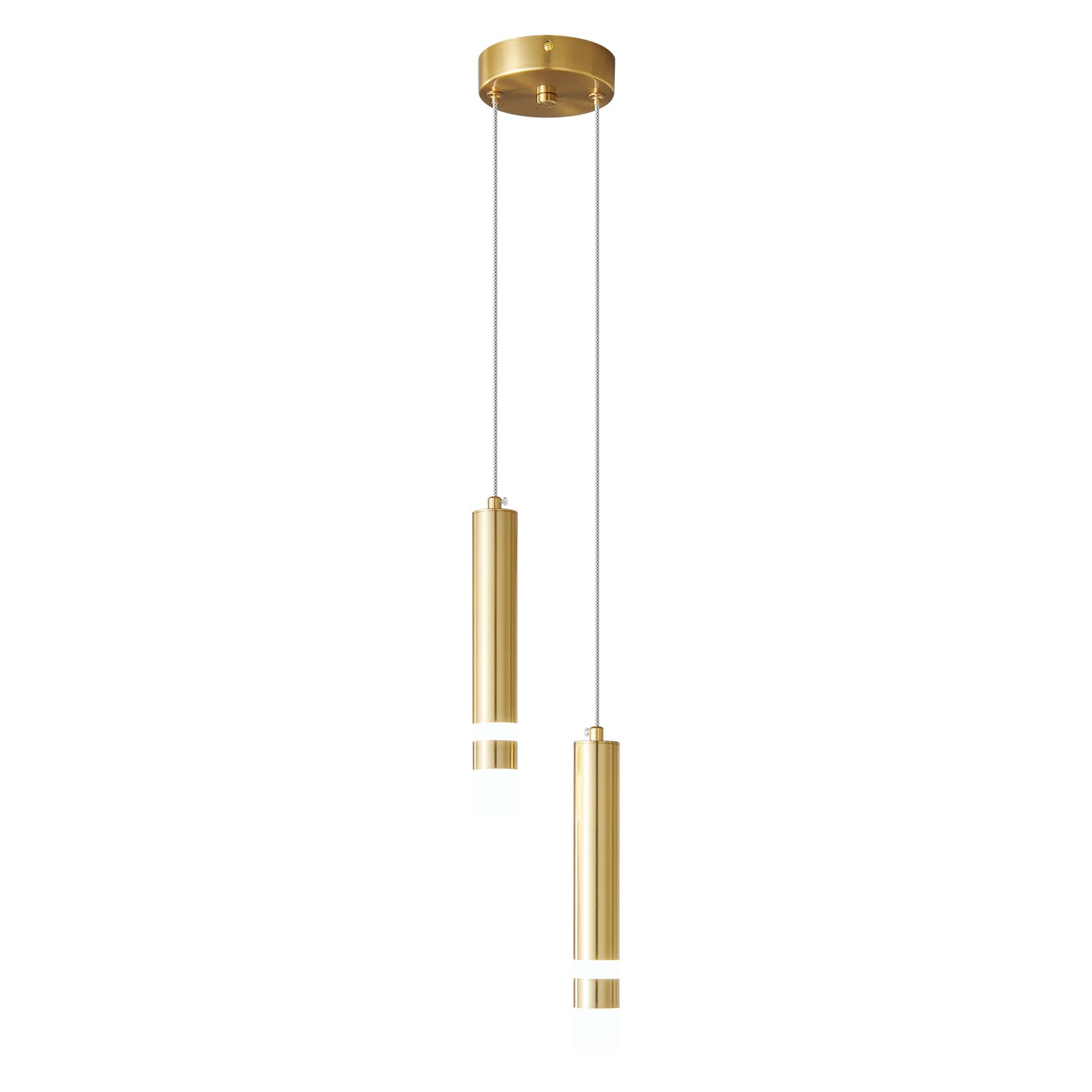 ZHLLMQ Modern Brushed Gold Cylinder Mini Pendant Collection 2-Light Twin Set Dimmable Integrated LED Adjustable Cord Pendant Kitchen Island Bedroom Bedside Hardwired Single Hanging Ceiling Light Fixture