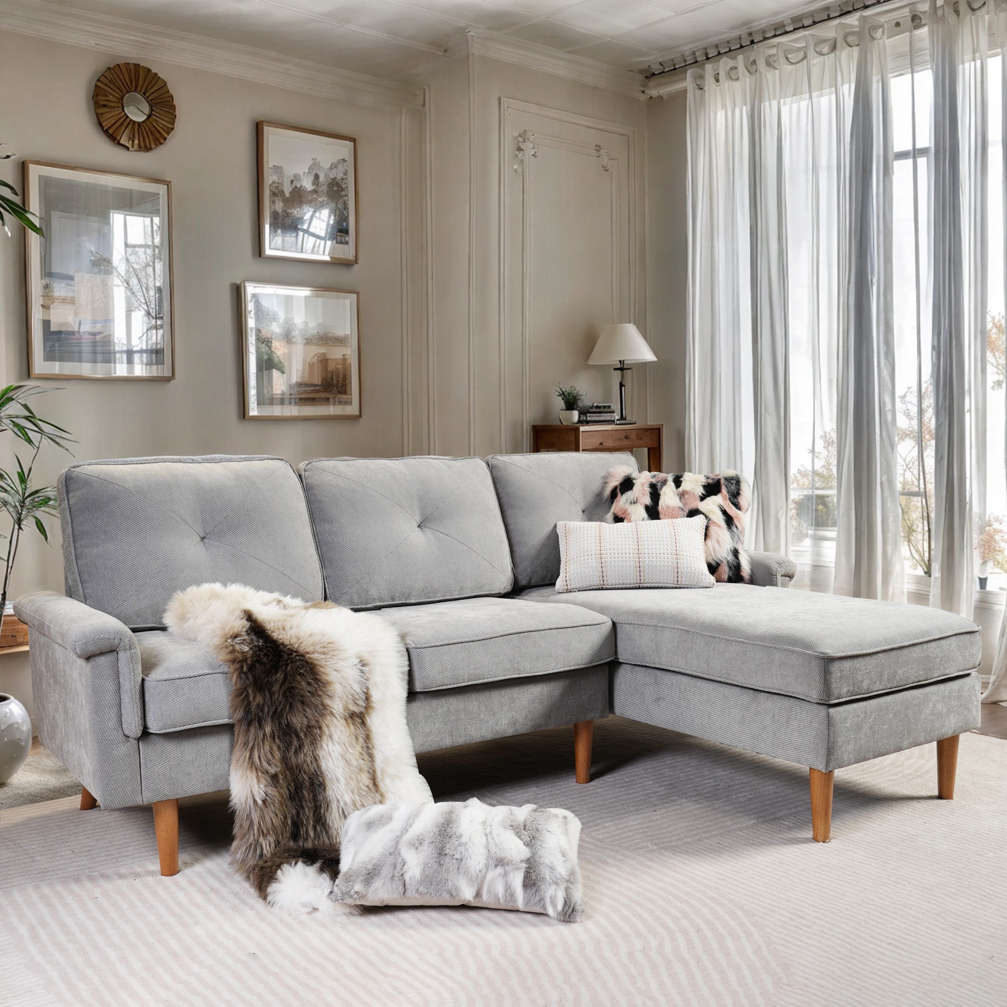 Caodoc L5-NOPR900-4 87-in Modern Beige L-Shape sofa for Livingroom Reclining Sofa