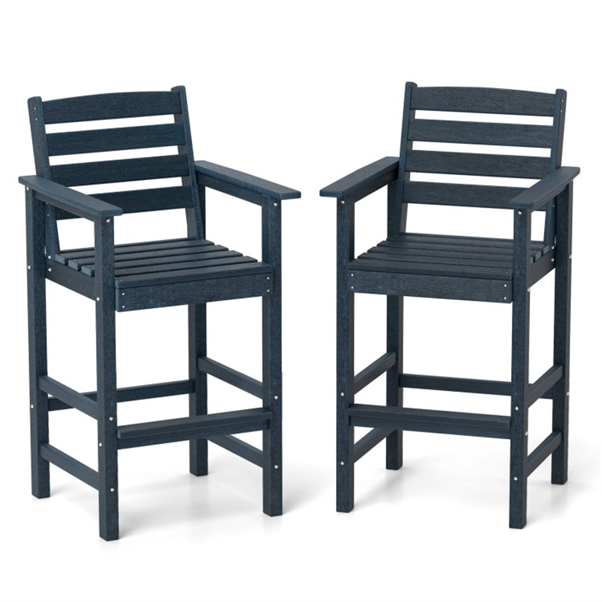 BABOOM BOM-12059NY-CO Patio HDPE Adirondack Bar Chairs Set of 2 with Wide Armrests Set of 2 navy HDPE Frame Stationary Bar Stool Chair with Solid Seat