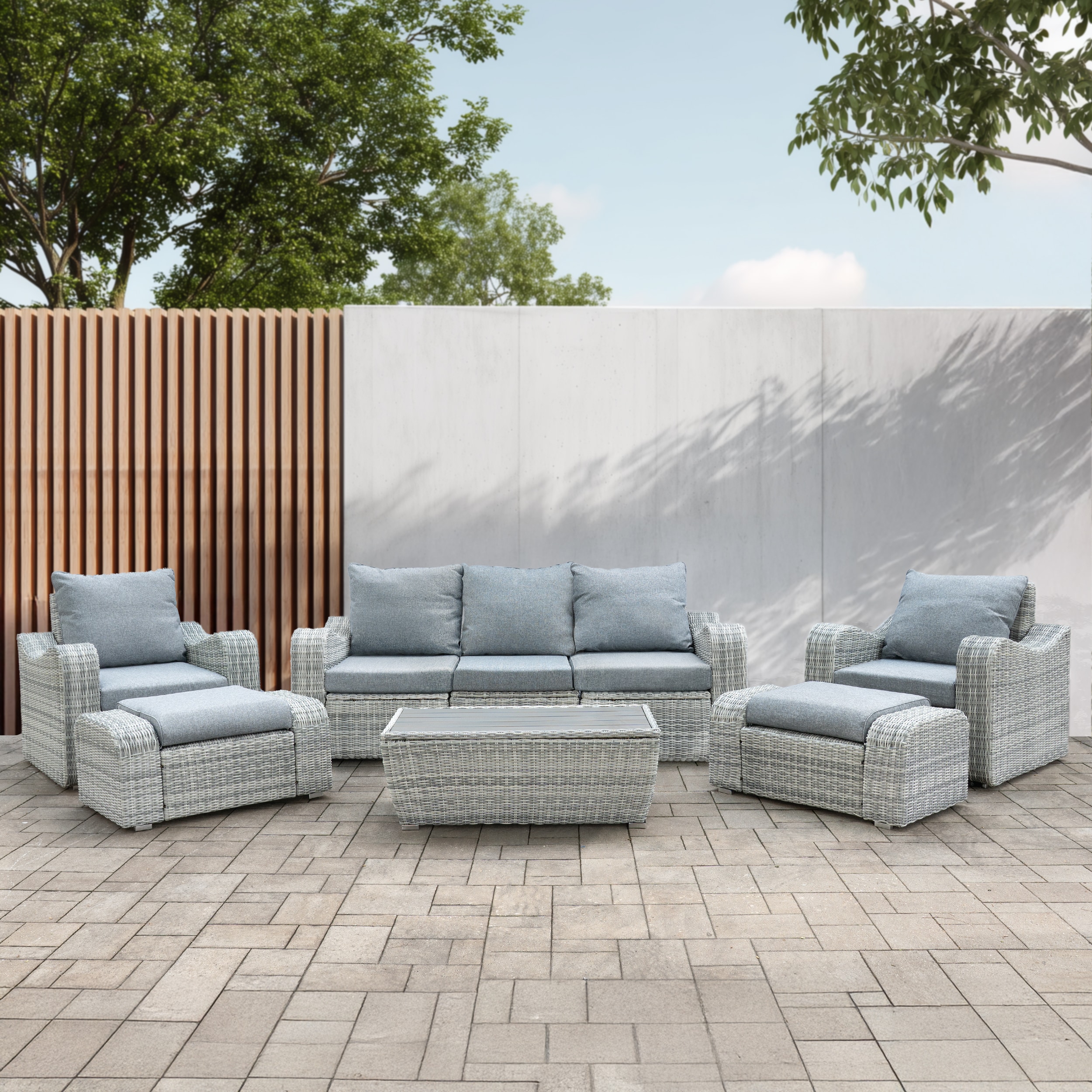 Deko Living COP30112 6 -Piece Wicker Patio Sofa Conversation Set with Gray Cushions