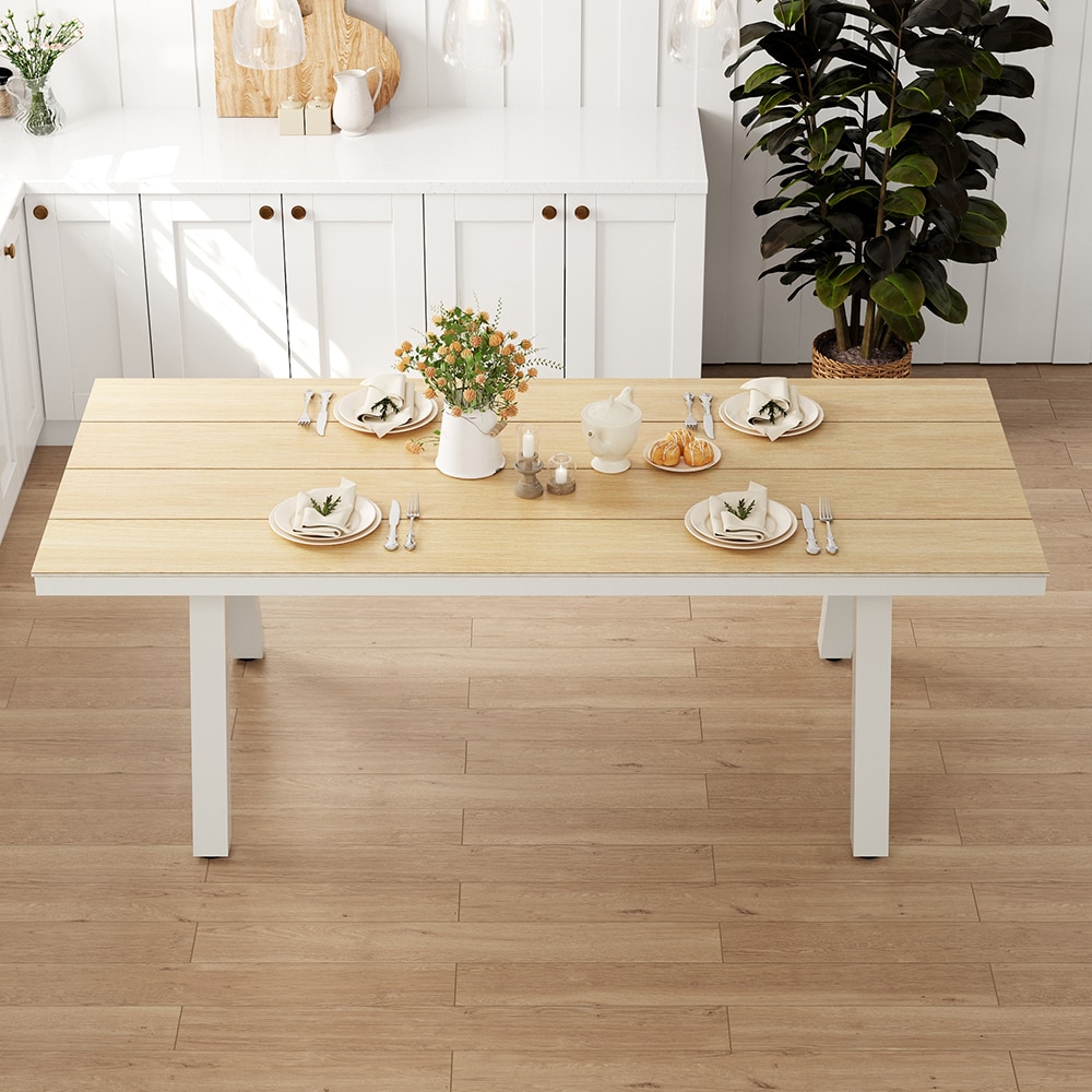 Homsee V-KF210341-01-AB Modern Wood Grain and Light Dining Table with Powder-Coated Metal Legs 86.6 Inch Rectangular Table for Office or Home