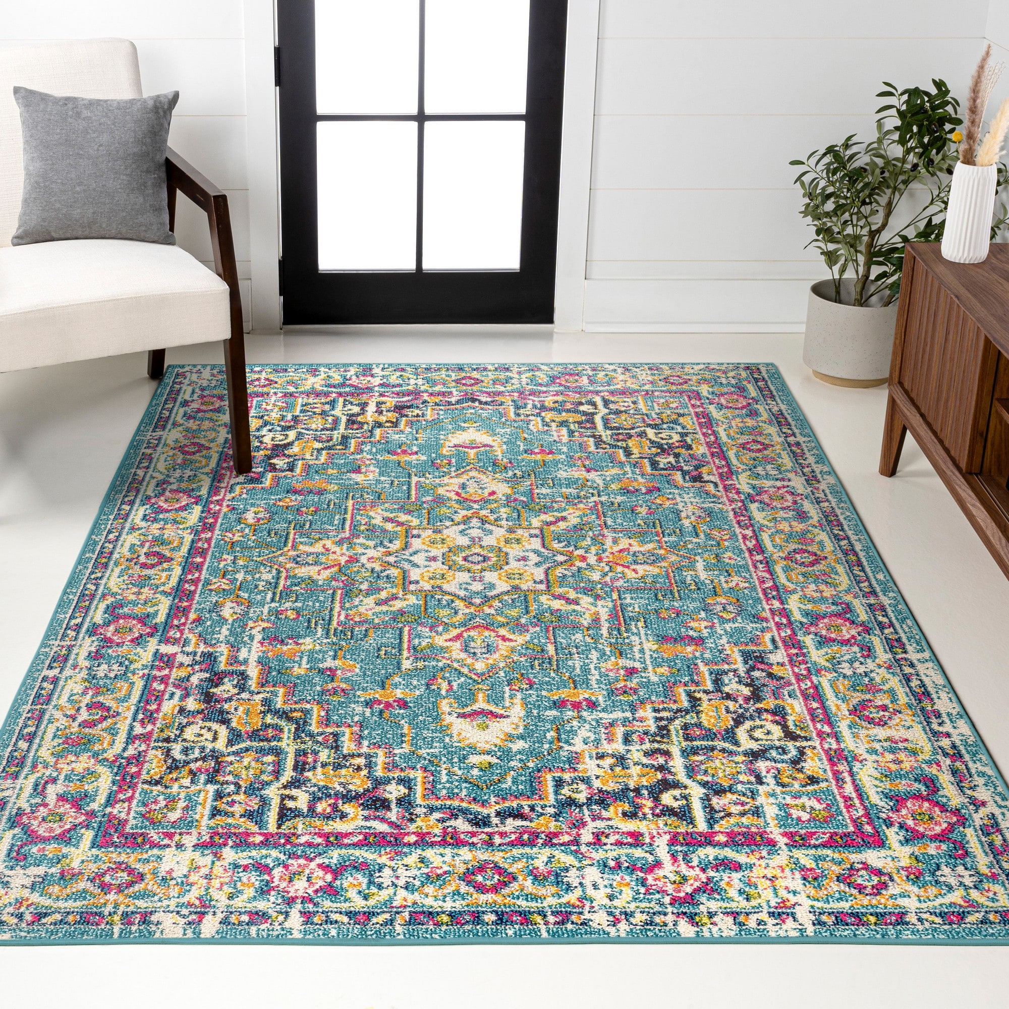 JONATHAN  Y MDP207E-8 MODERN PERSIAN Brooklyn Geometric 8 x 10 (ft) Loomed Blue/Multi Rectangular Indoor Medallion Persian Pet Friendly Area rug