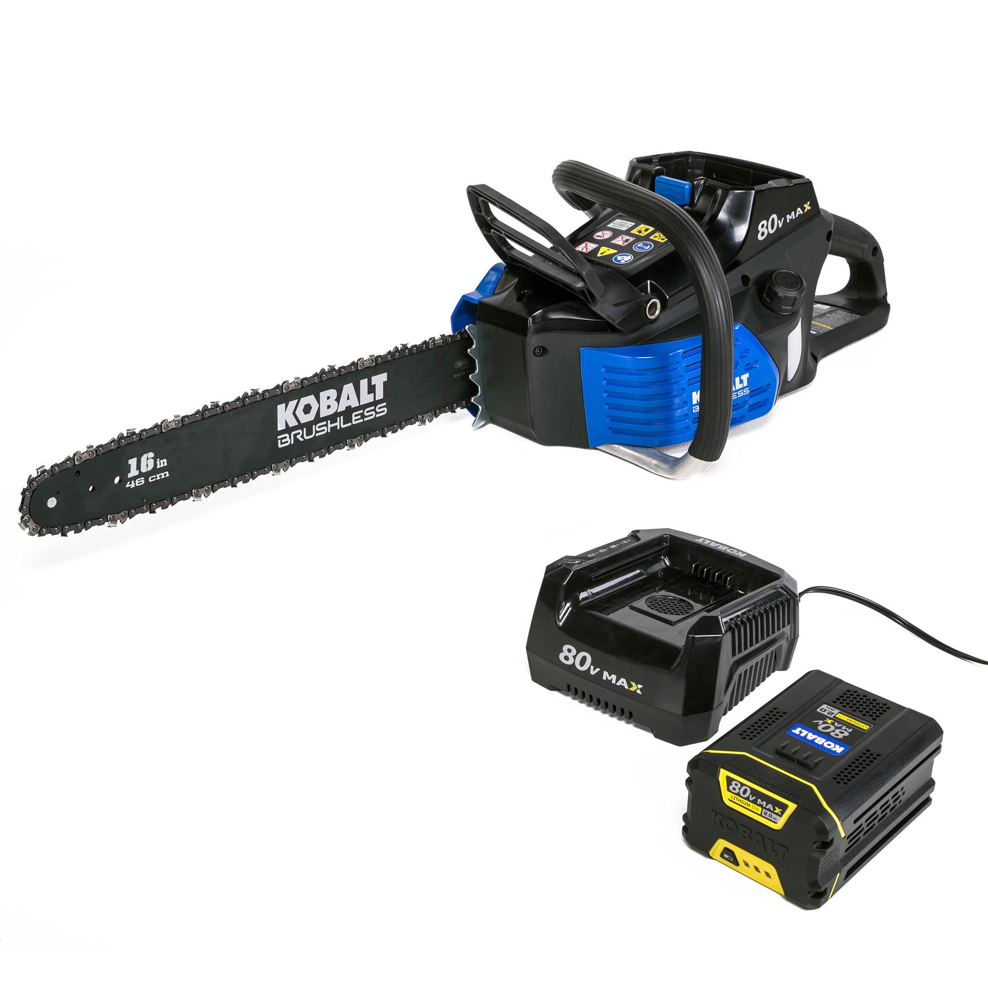 80-volt 16-in Brushless Battery 2 Ah Chainsaw (Battery and Charger Included) | - Kobalt KCS280B-06