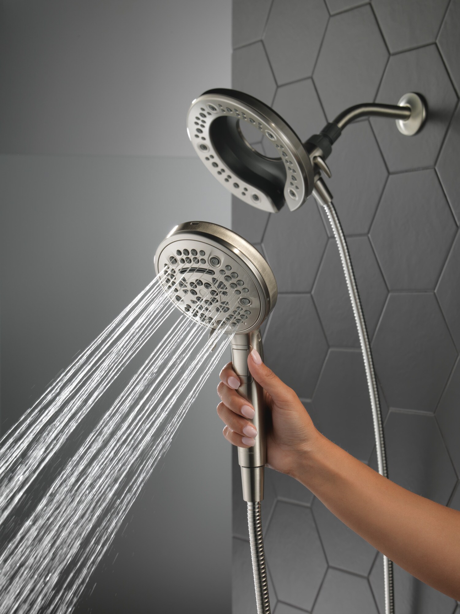 Delta In2ition Satin Nickel Round Dual/Combo Shower Head 2.5-GPM (9.5 ...