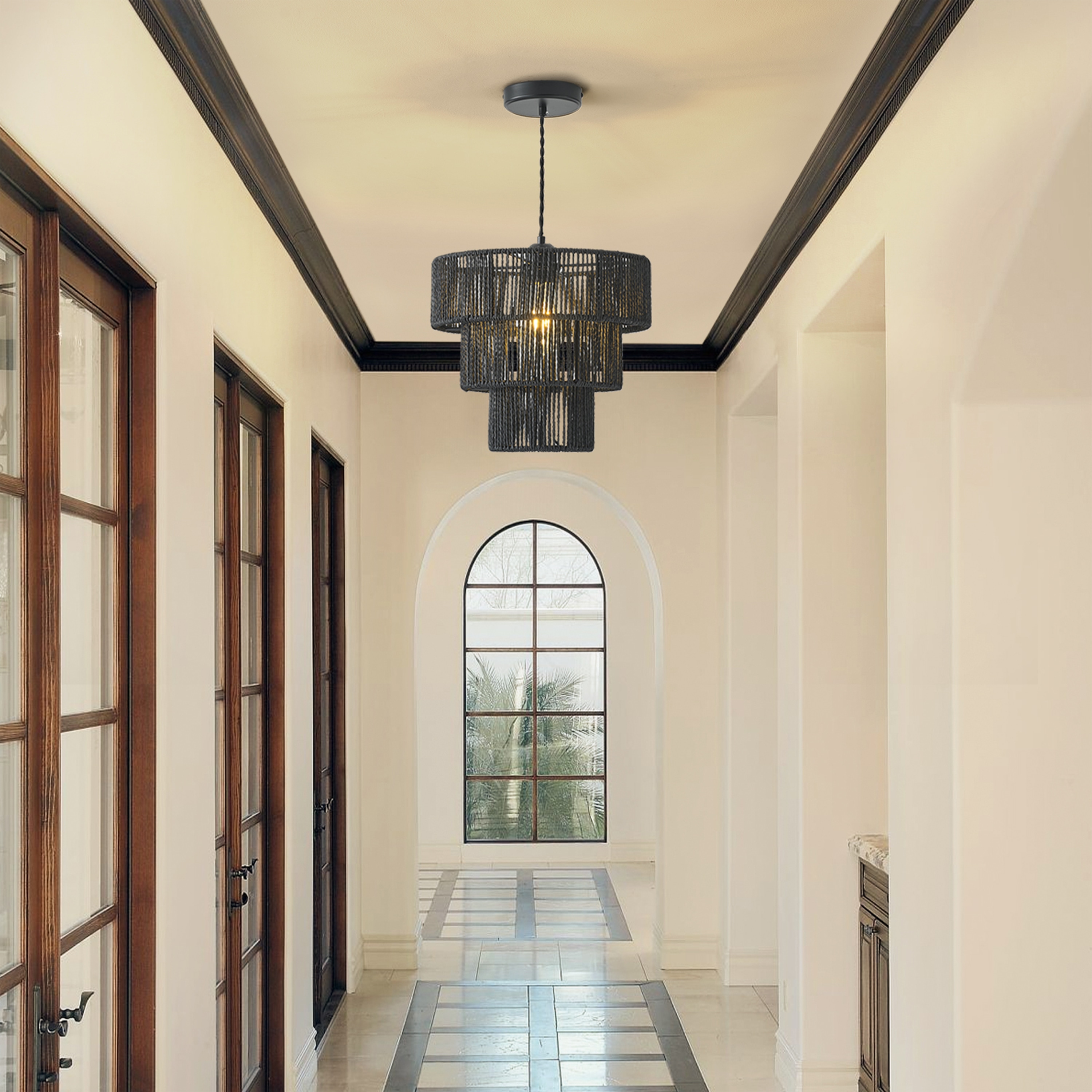 GoYeel Black Bohemian/Global Drum Led, Medium Hanging Pendant Light in