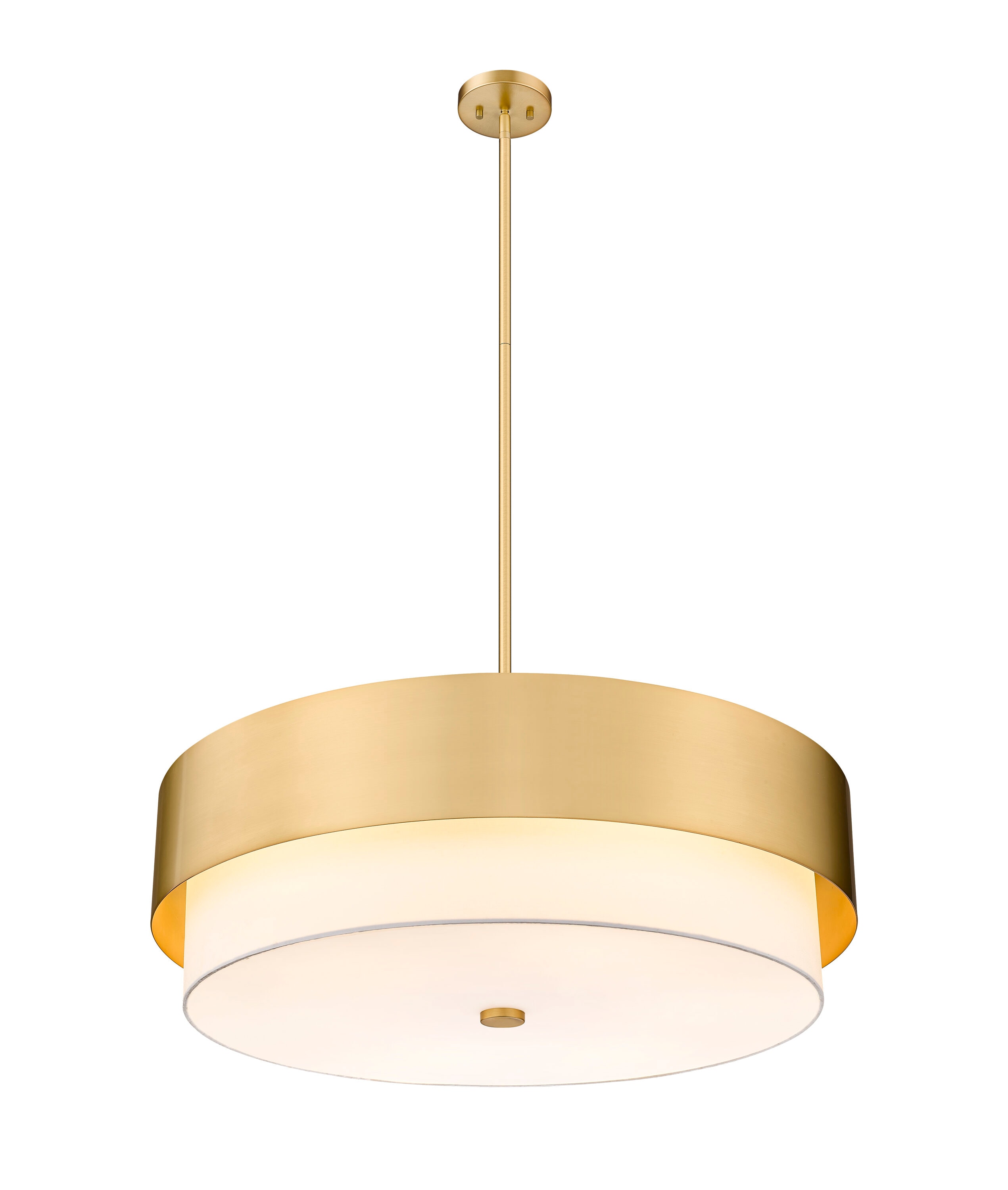 Modern Gold 32" Drum Chandelier with White Fabric Shade