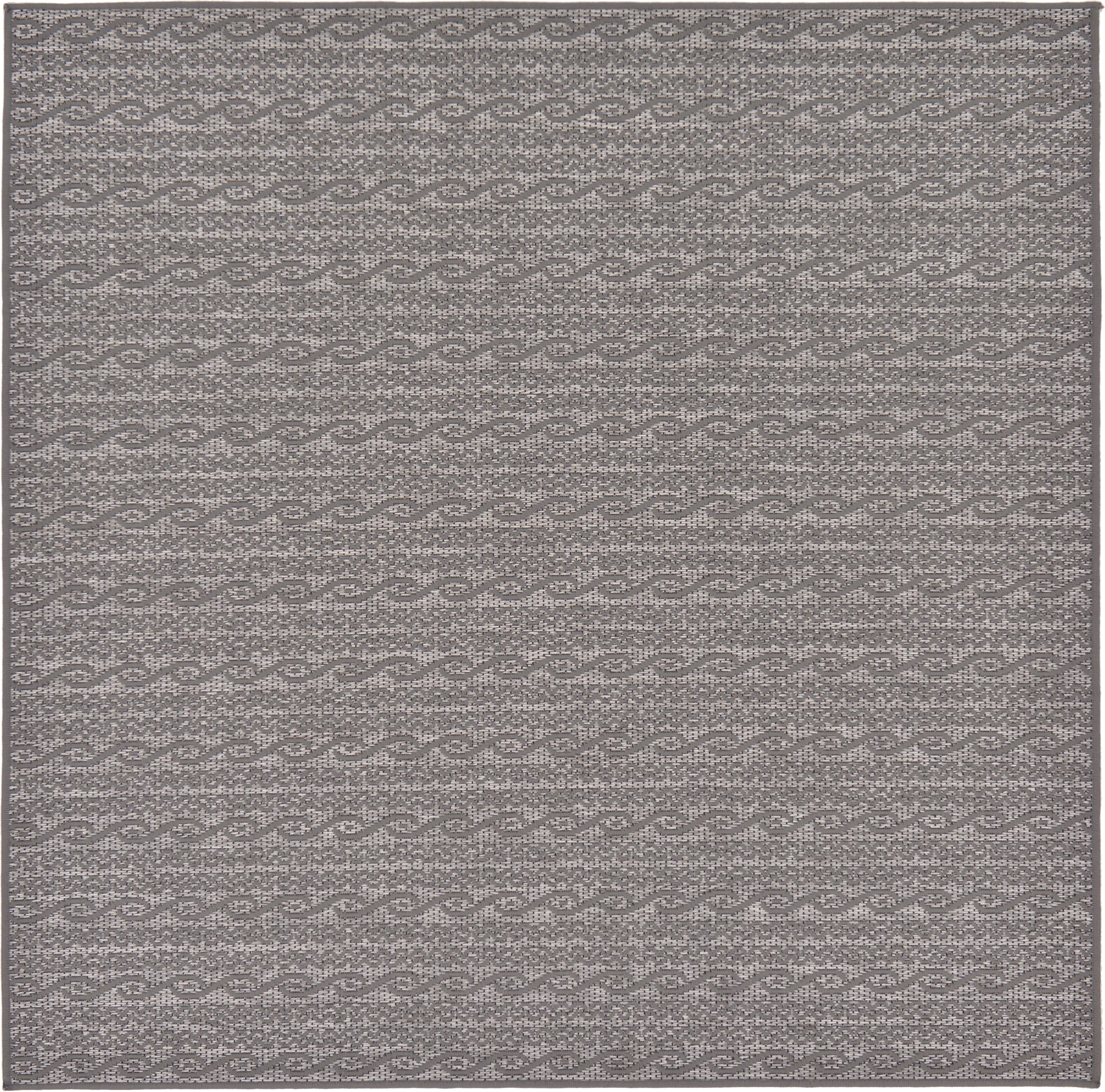 Unique Loom 3127217 Links Outdoor 6 x 6 (ft) Loomed Polypropylene Gray/Light Gray Square Indoor/Outdoor Stripe French Country Area rug