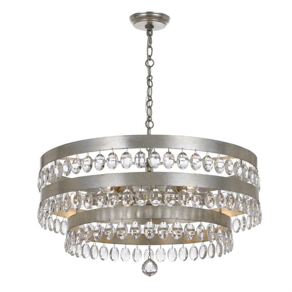 Elegant Antique Silver Drum Chandelier with Crystal Accents