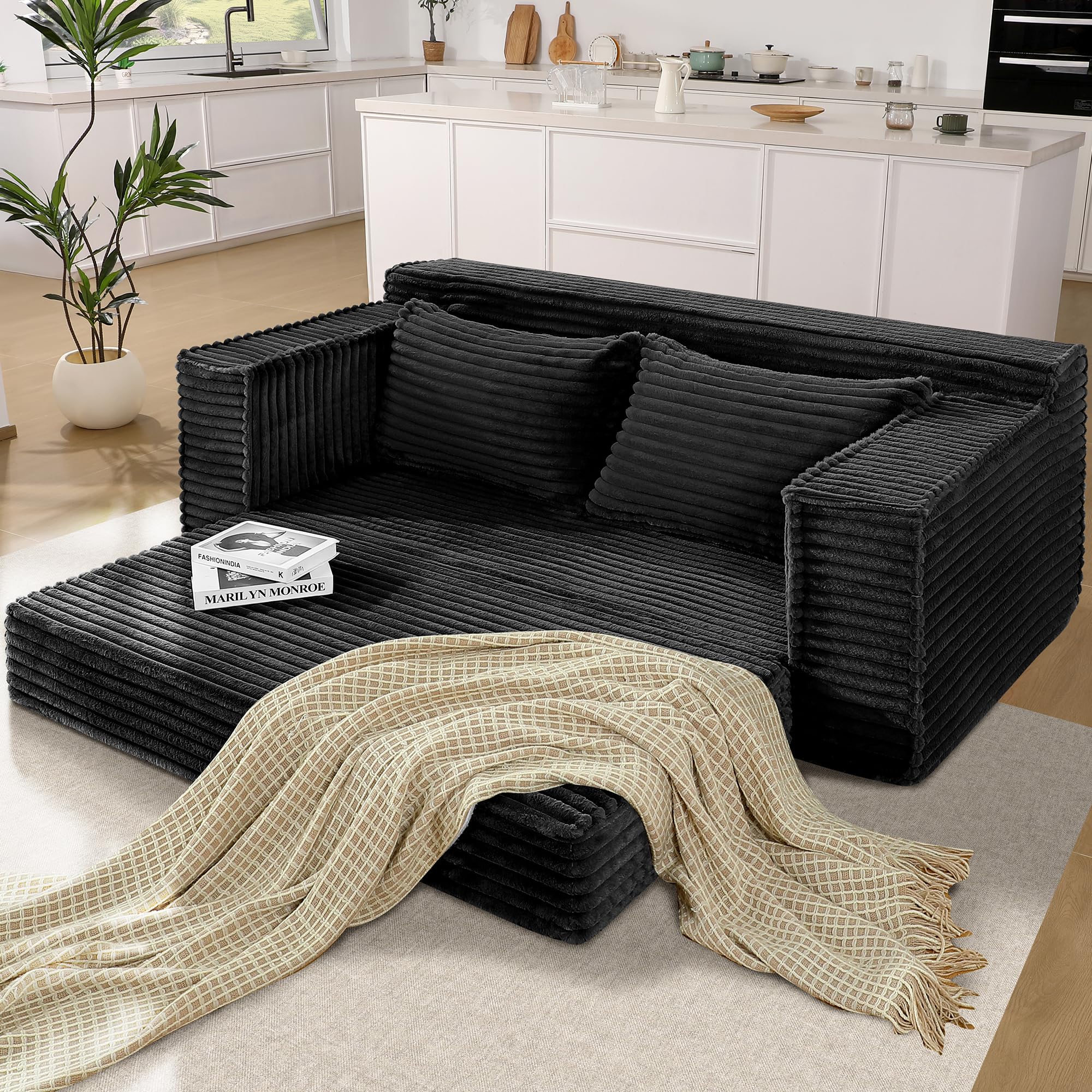 IdealHouse 75-inch Convertible Sofa Bed Frame less Sofa Bed Includes 2 Pillows Fold Out Sofa Double Sofa Bed Dual Purpose Sofa for Guest Room or Bedroom Suitable for Living Room or Bedroom No Assembly Required Black