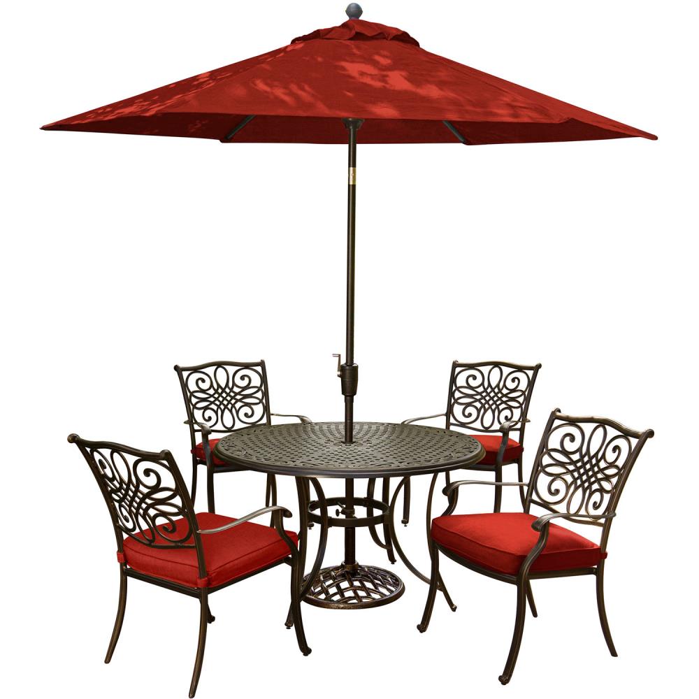 Hanover TRADITIONS5PC-SU-R Traditions 7-Piece Bronze Patio Dining Set with Red Cushions