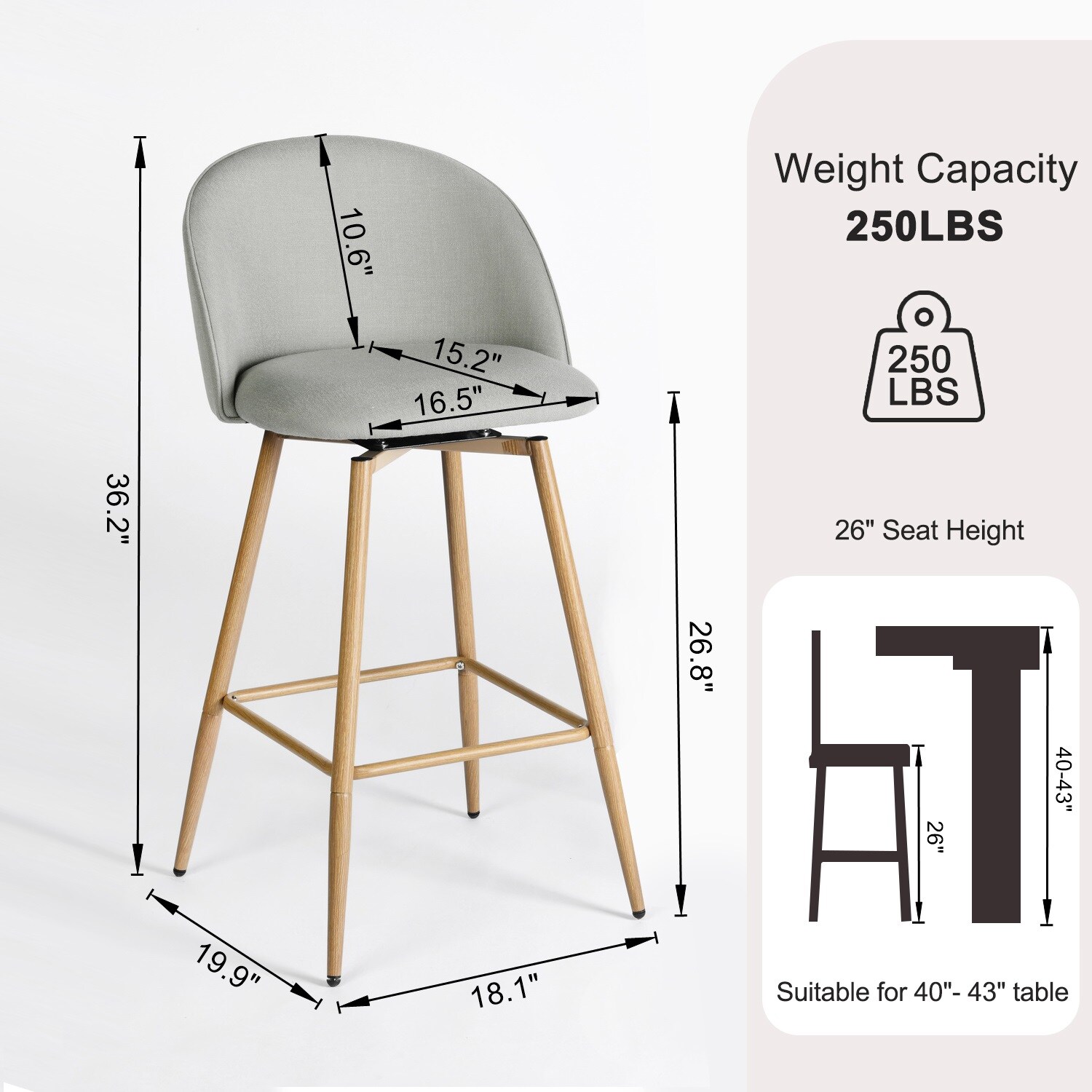 Homy Casa HASEEB GREY 4 stools - View #2