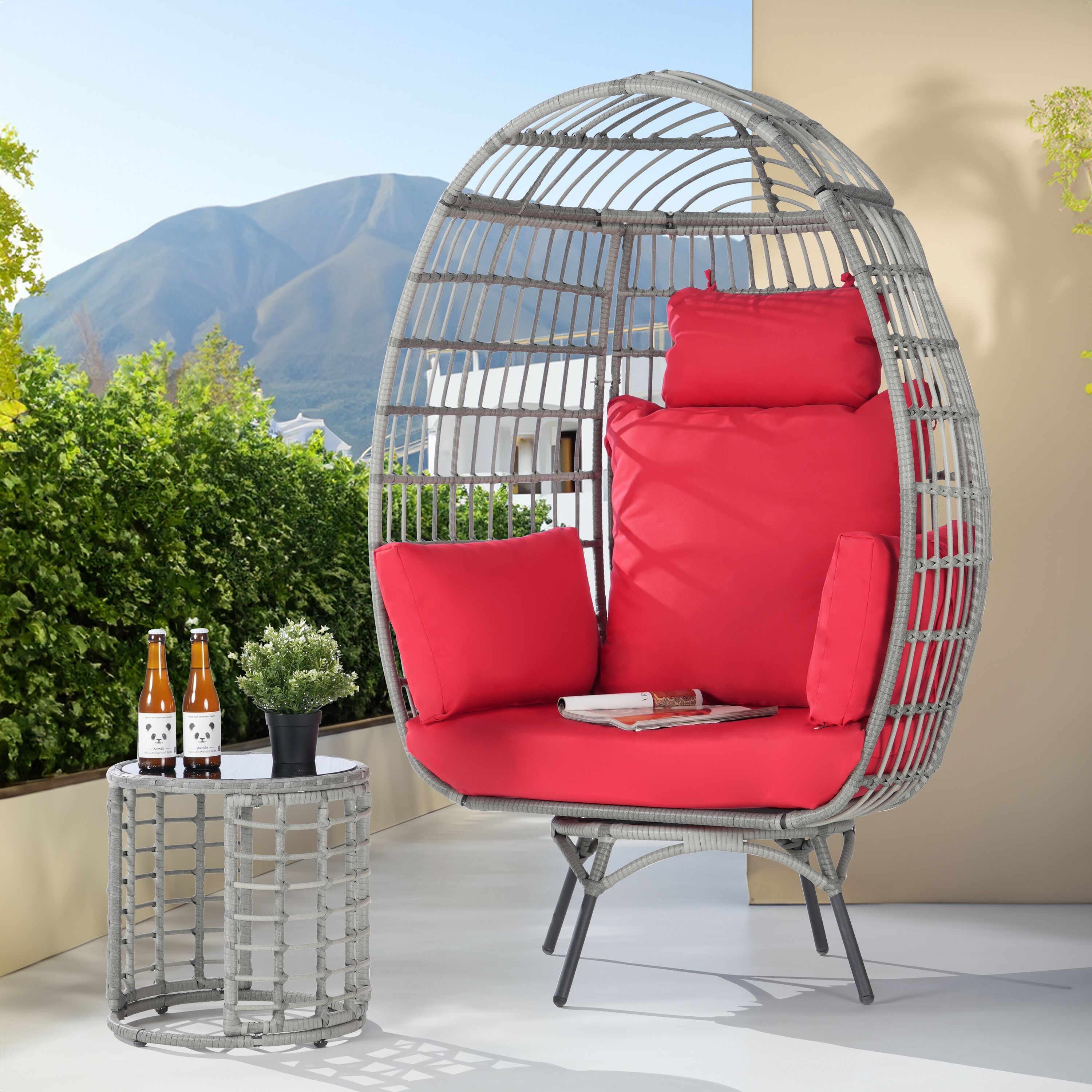 SANSTAR L-RJDC67RD-AC 2 -Piece Wicker Patio Conversation Set with Red Cushions