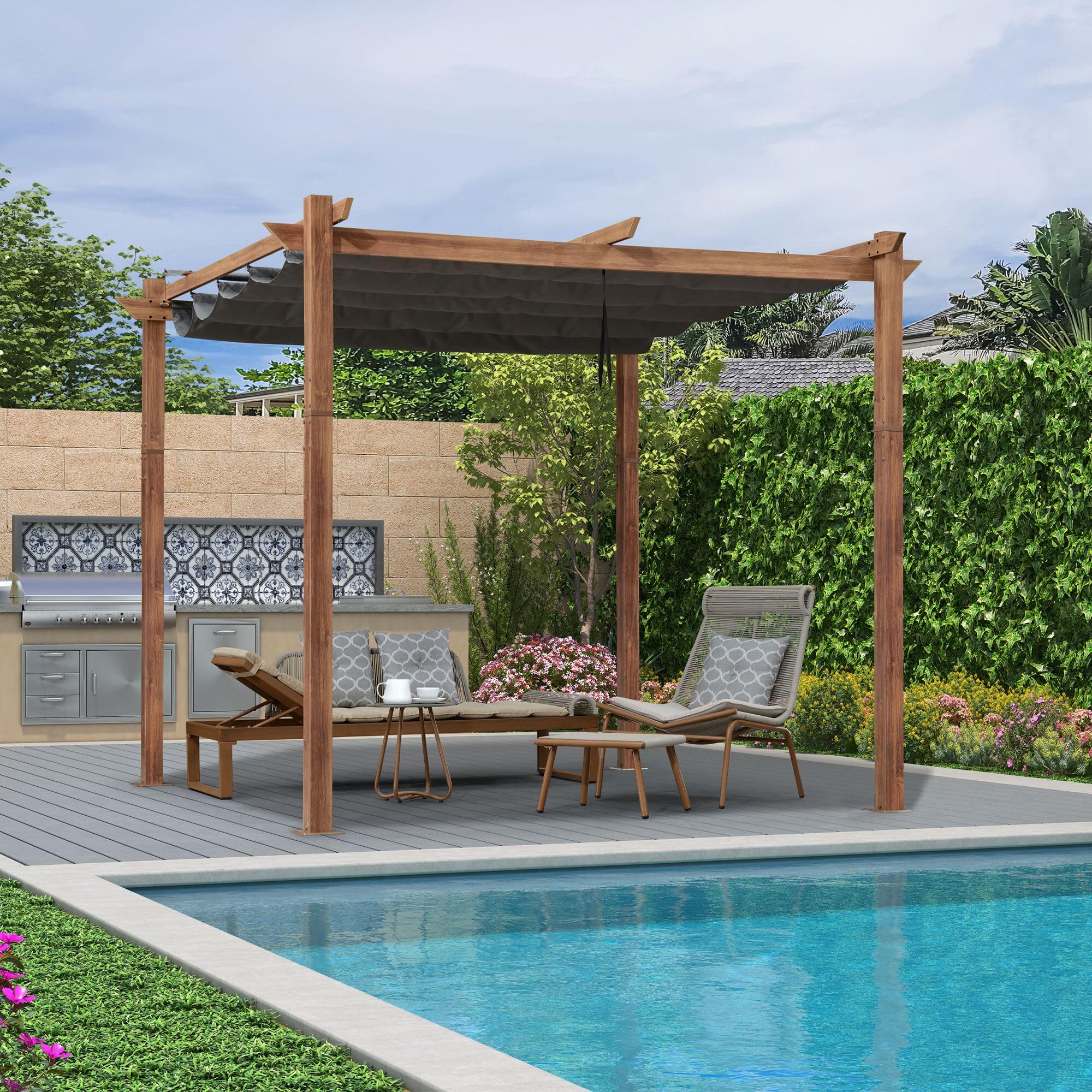 PURPLE LEAF Home and Garden 10-ft W x 10-ft L x 7-ft 6-in H Gray Metal  Freestanding Pergola with Canopy in the Pergolas department at