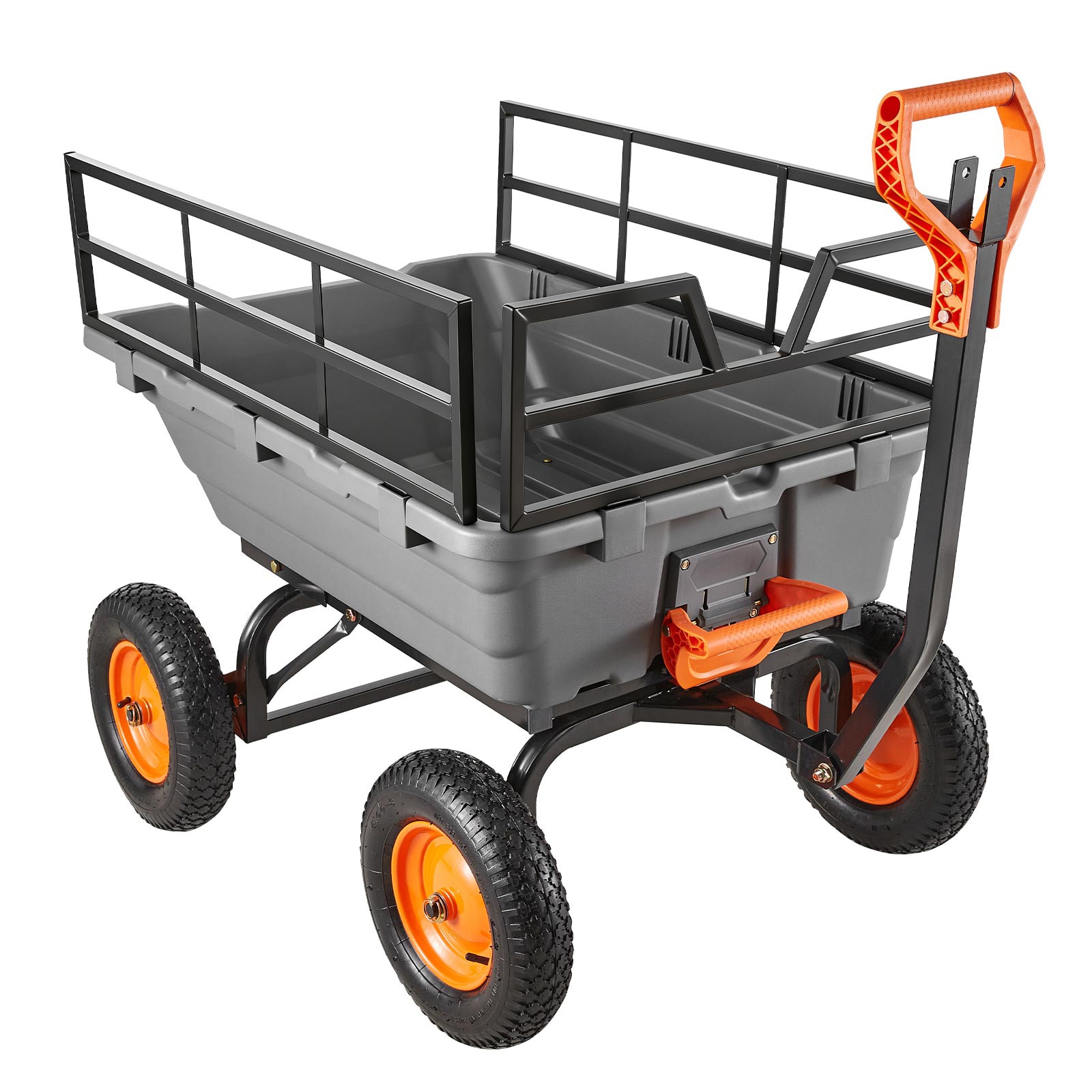 VEVOR Garden Dump Cart  1500lbs Poly Dump Cart  15 Cu. Ft. Garden Carts Dumps Wagon with 2-in-1 Convertible Handle  90 degrees Quick-Dumps Mechanism  Adjustable Handle  Yard Wagon for Plants  Soil  Crops