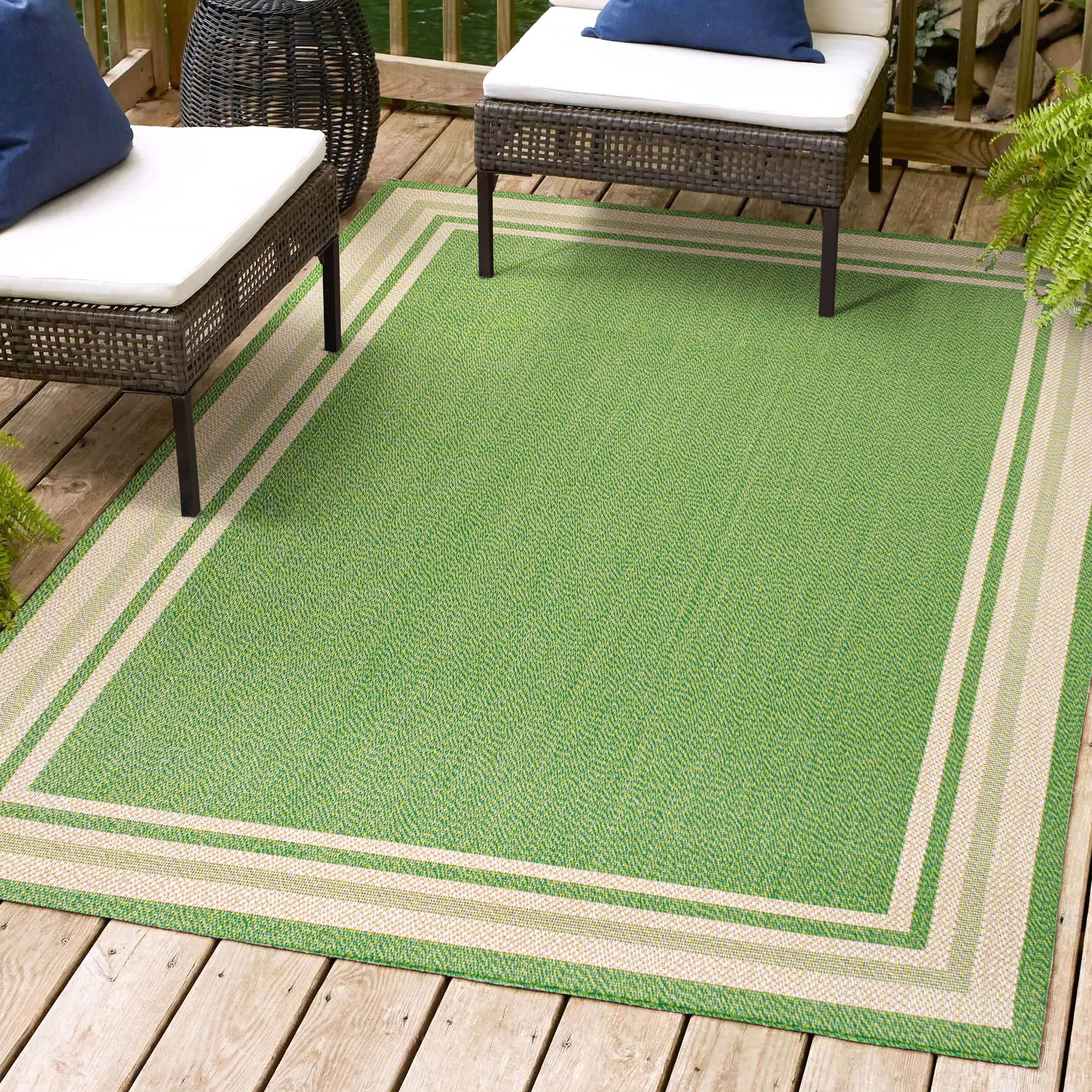 JONATHAN  Y SMB201E-5 Santa Monica James 5 x 8 (ft) Loomed Polypropylene Green/Cream Rectangular Indoor/Outdoor Border Farmhouse/Cottage Area rug