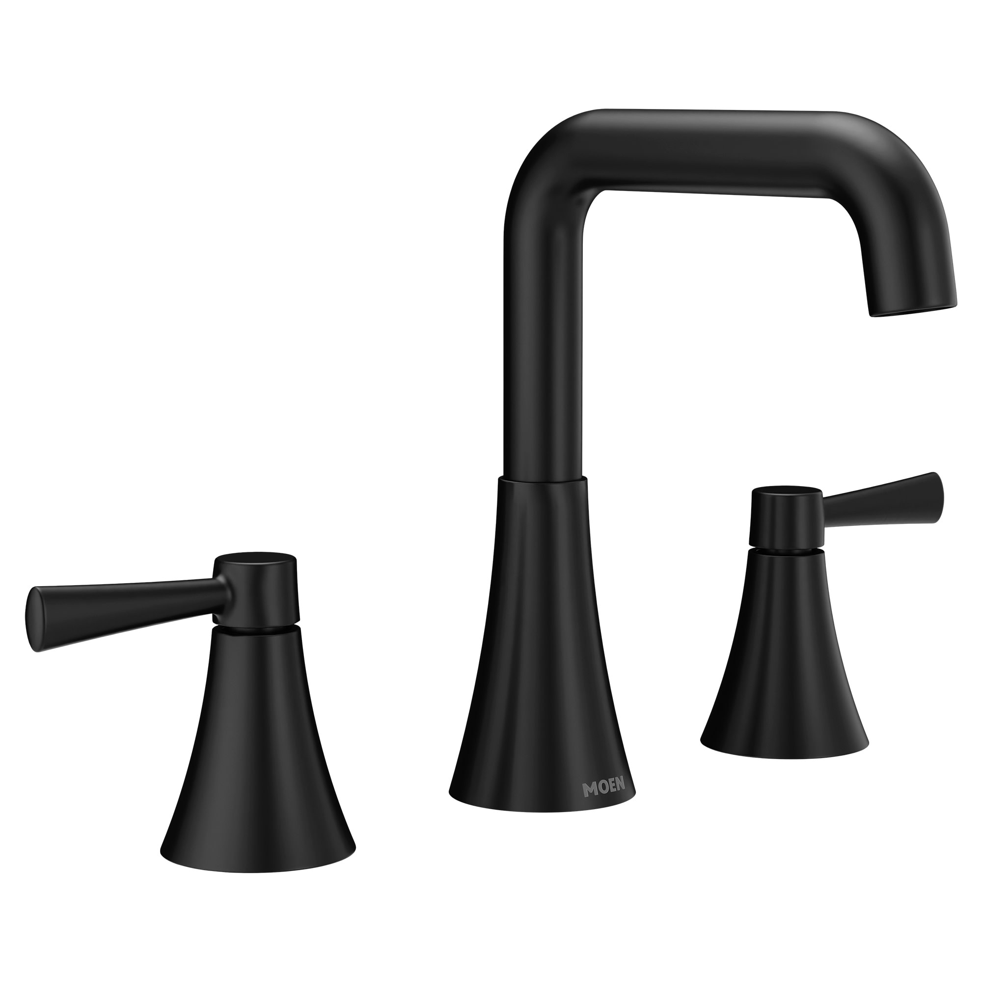 Moen 84026BL Ronan Matte Black Widespread 2-handle WaterSense High-arc Residential Handle Bathroom Sink Faucet with Drain