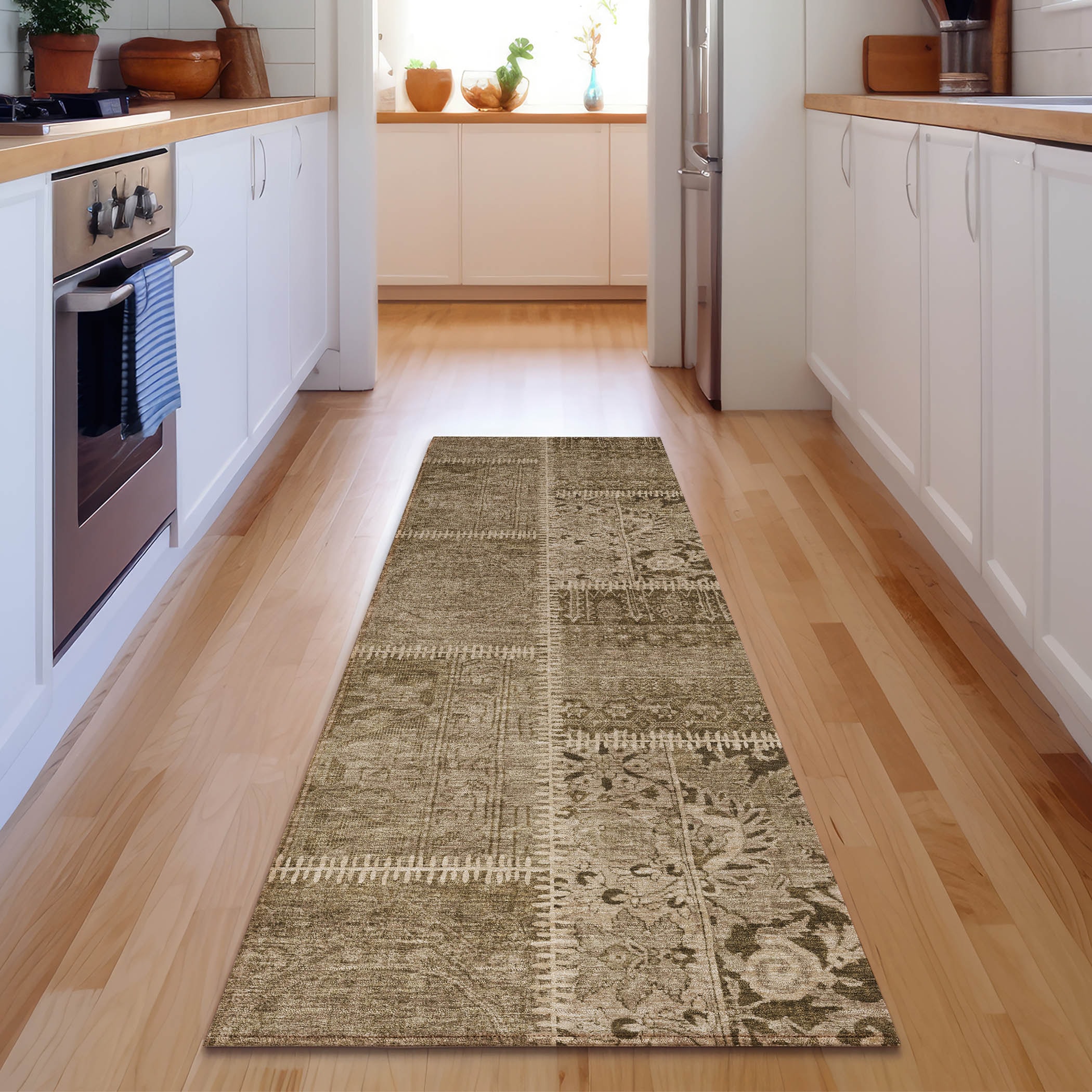 Addison Rugs AMF635BR2X8 Mayfield AMF635BR 2 x 7 (ft) Polyester Brown Rectangular Indoor Floral/Botanical Machine washable Runner rug
