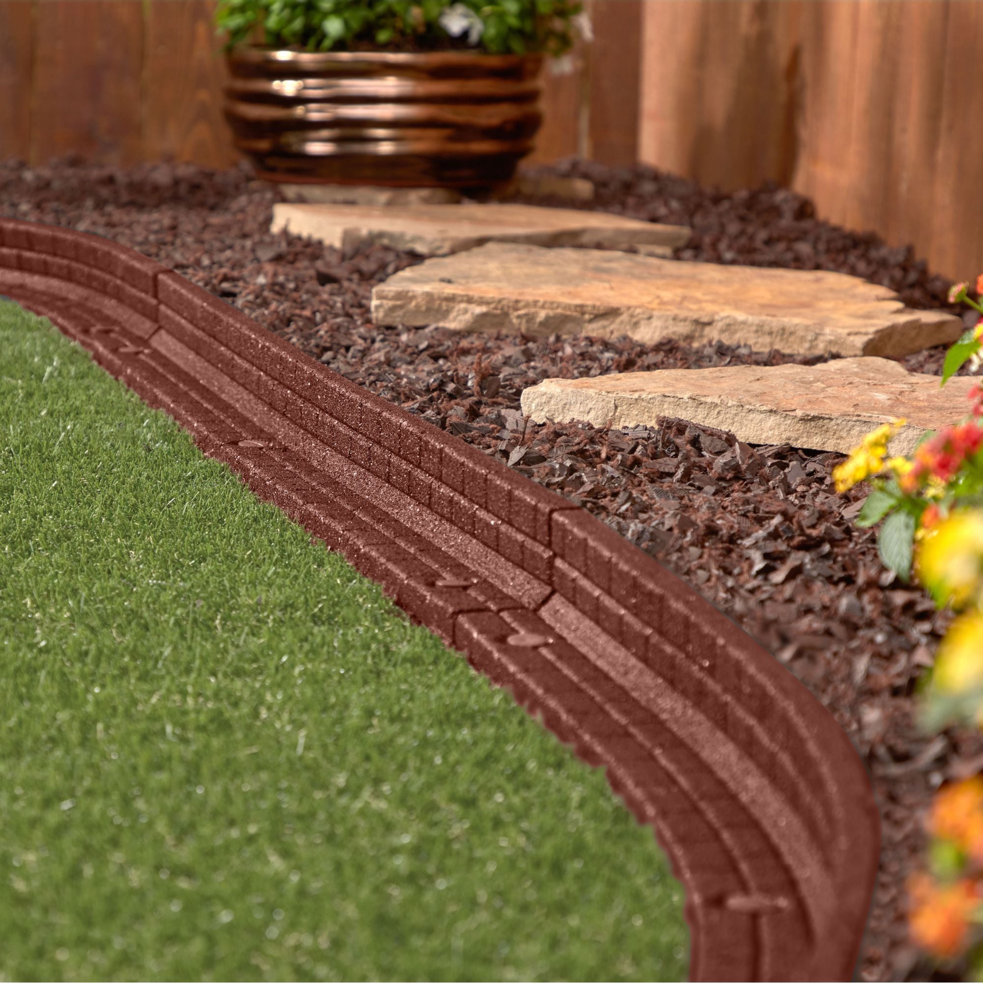 Rubberific 192-ft x 3-in Brickface 48-Pack Red Rubber Landscape Edging ...