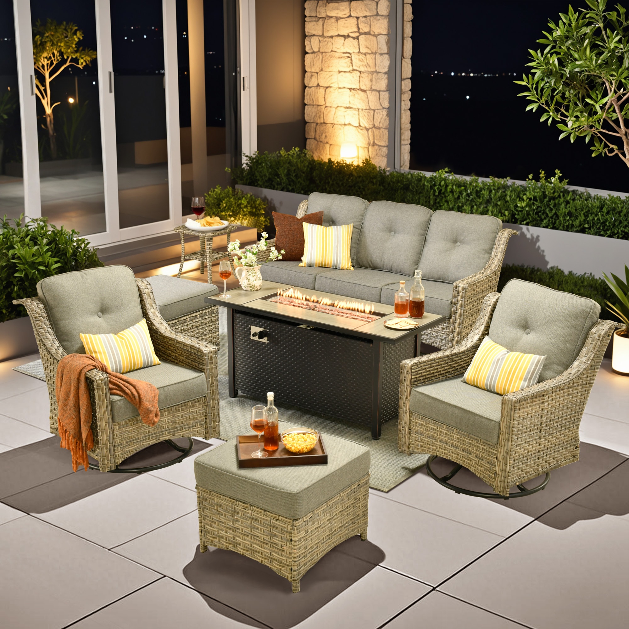 weaxty HMBCFP8503PADYZ71S2 Aireno 7 -Piece Wicker Patio Sofa Conversation Set with Gray Cushions