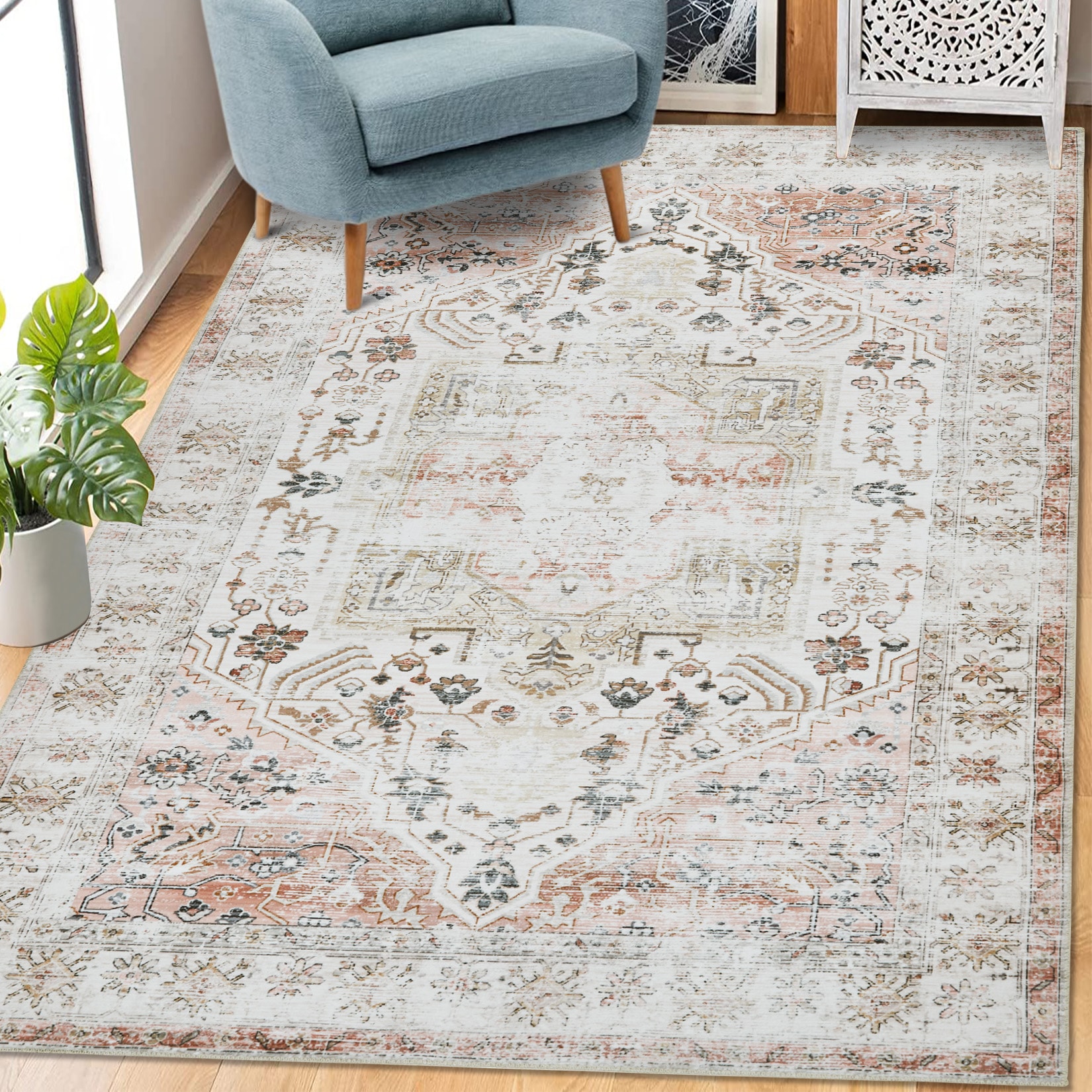 Garvee YXY-LO-PHO-0XT1TIUV 4 x 6 (ft) Polyester Burnt Orange Rectangular Indoor Abstract Vintage Machine washable Area rug