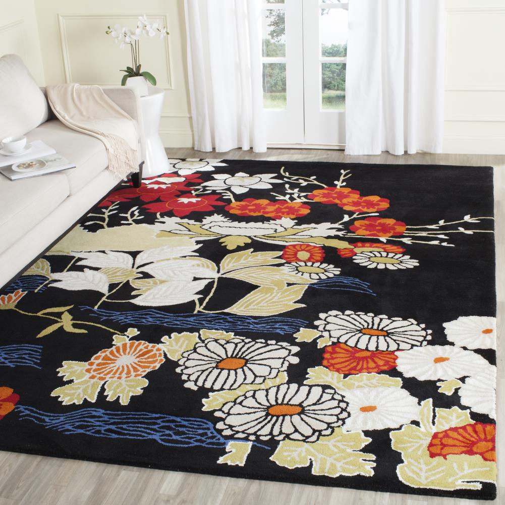 Black and Multicolor Hand-Tufted Wool 4' x 6' Area Rug