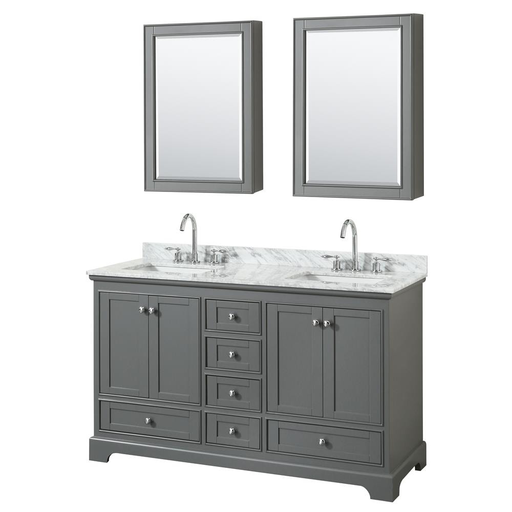 Wyndham Collection WCS202060DKGCMUNSMED Deborah 60-in Dark Gray with Polished Chrome Trim Undermount Double sink Bathroom Vanity with White Carrara Marble Natural marble Top (Mirror Included)