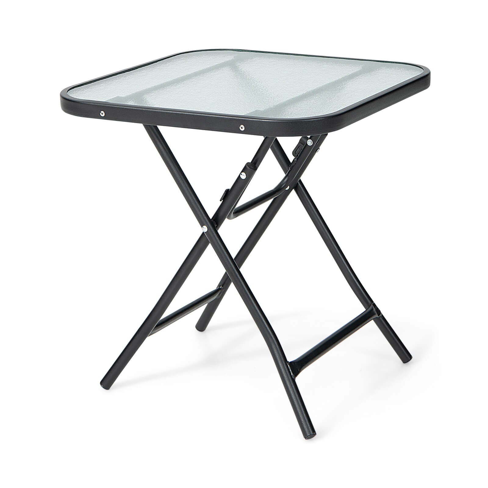 Slickblue D-CO-10401PN Square Tempered Glass Outdoor Bistro Table 18 in W x 18 in L for Patio Balcony Poolside or Indoor Use